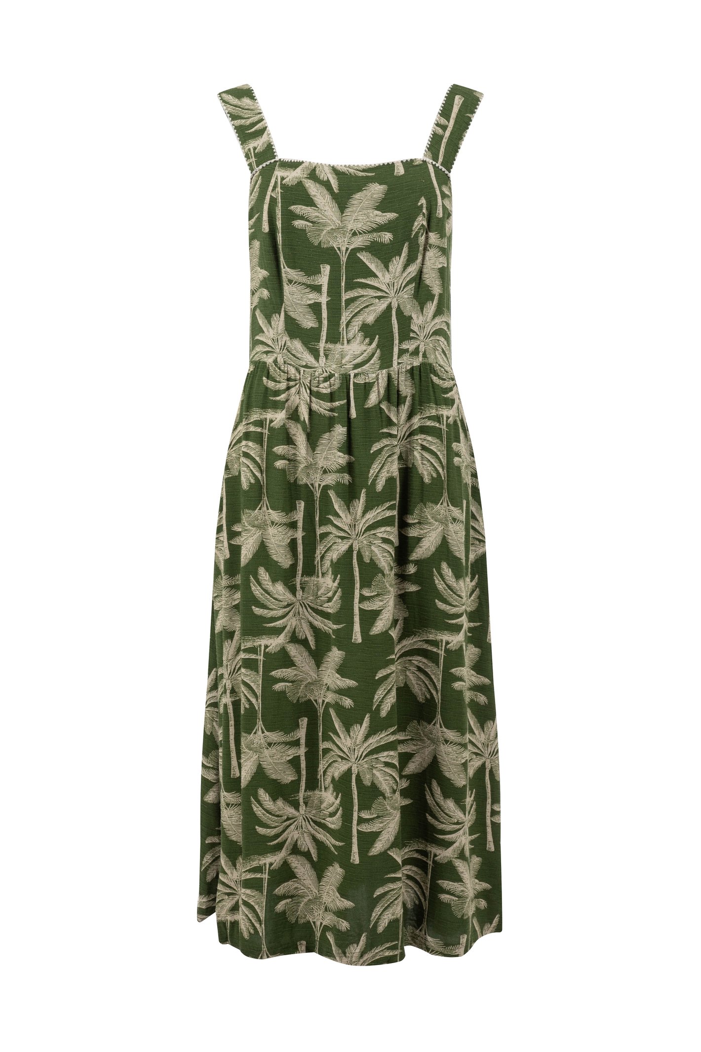 Weird Fish Tatum Printed Square Neck Midi Dress Ginko Green