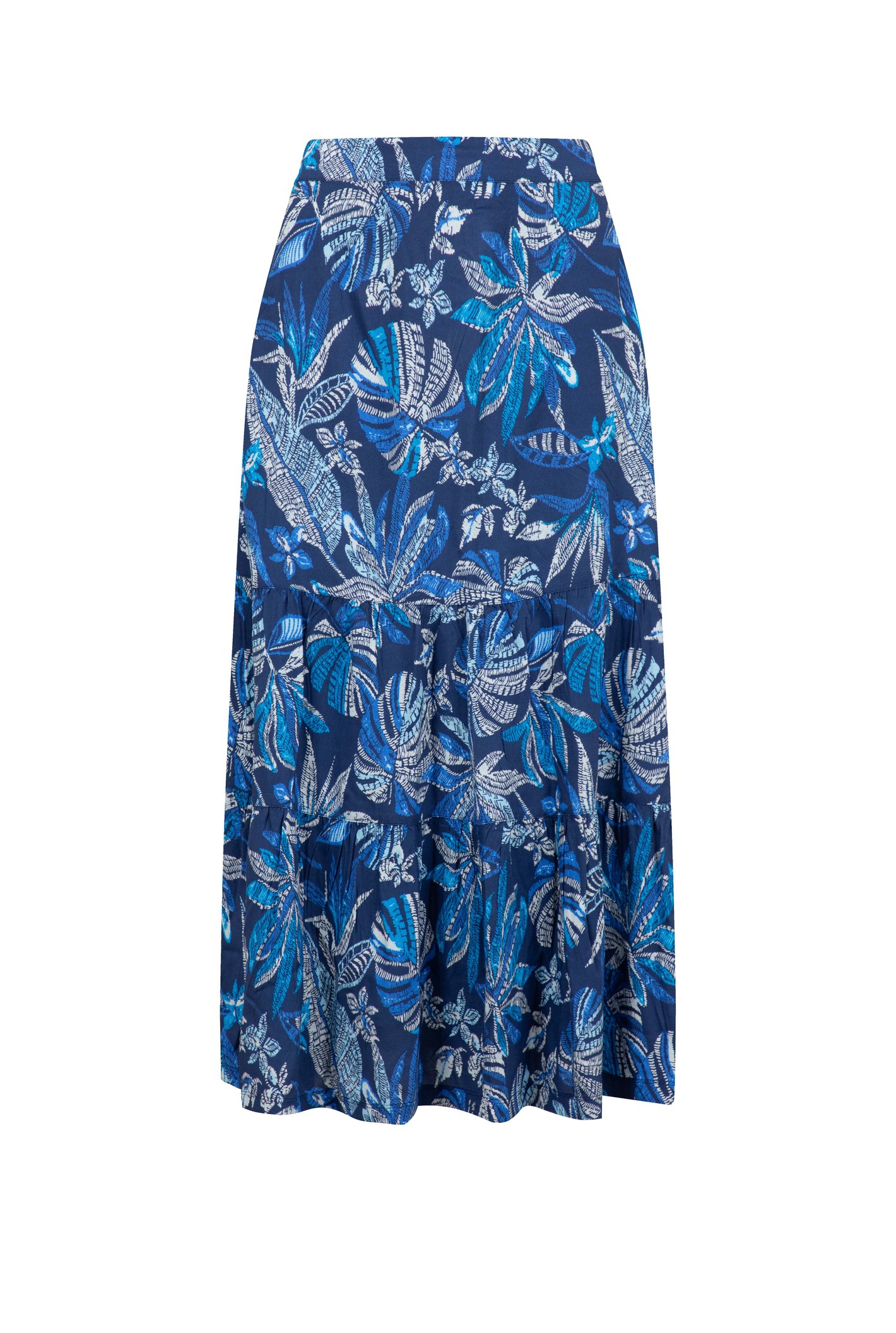 Weird Fish Cassis Printed Tiered Skirt Blue Indigo
