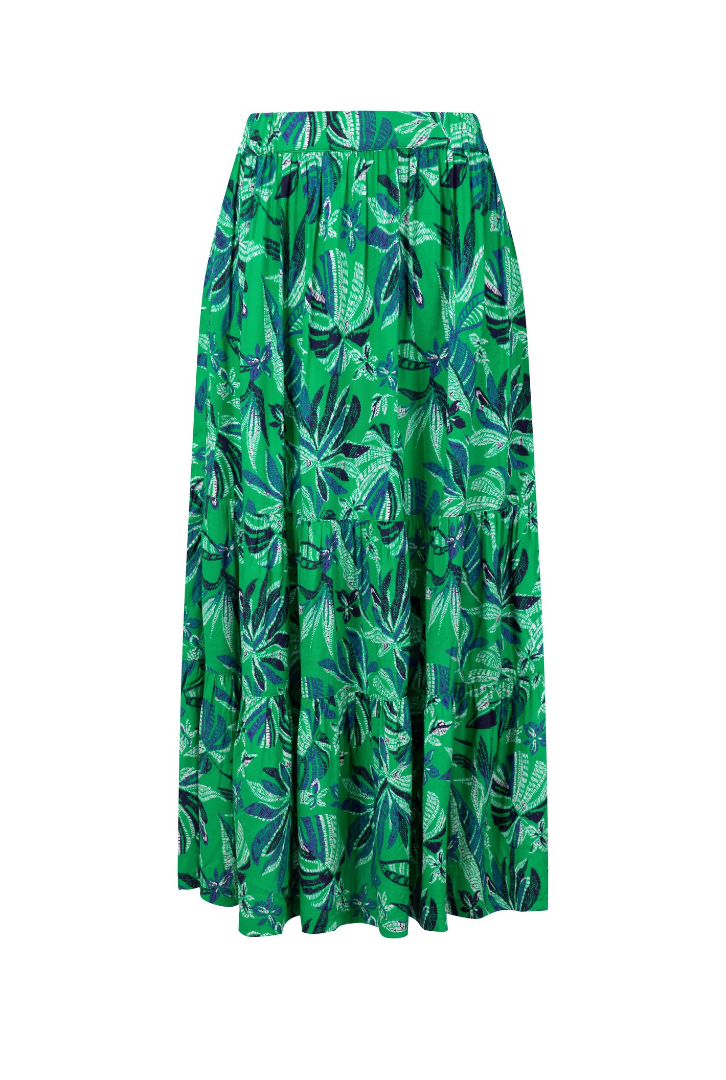 Weird Fish Cassis Printed Tiered Skirt Cactus Green
