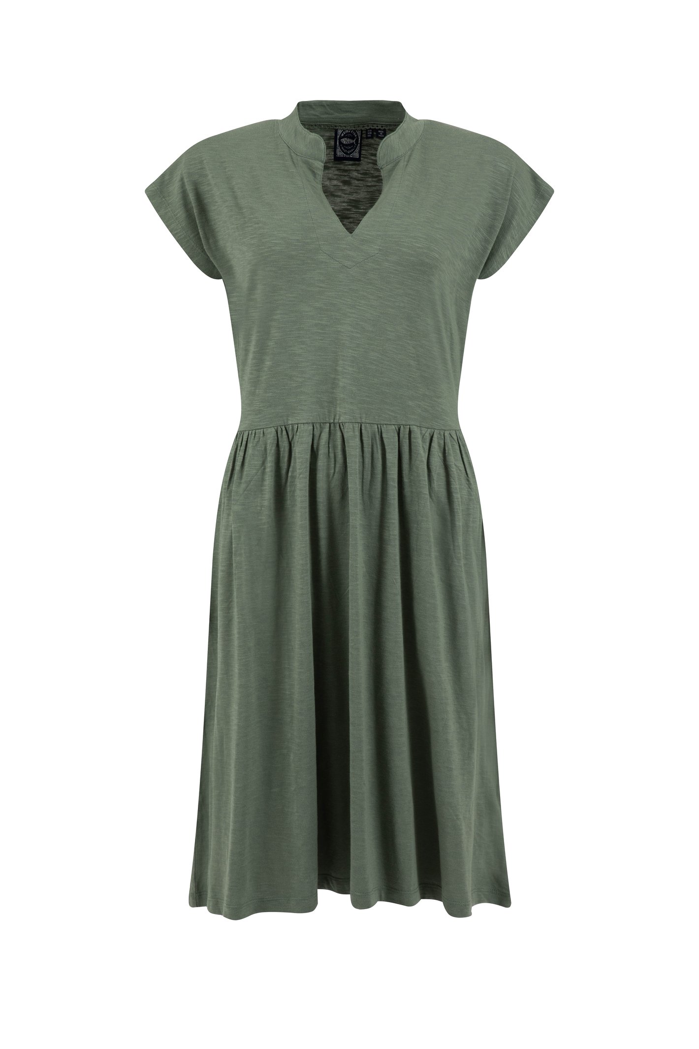 Weird Fish Lilly Plain Jersey Notch Neck Dress Woodland Sage Size 8