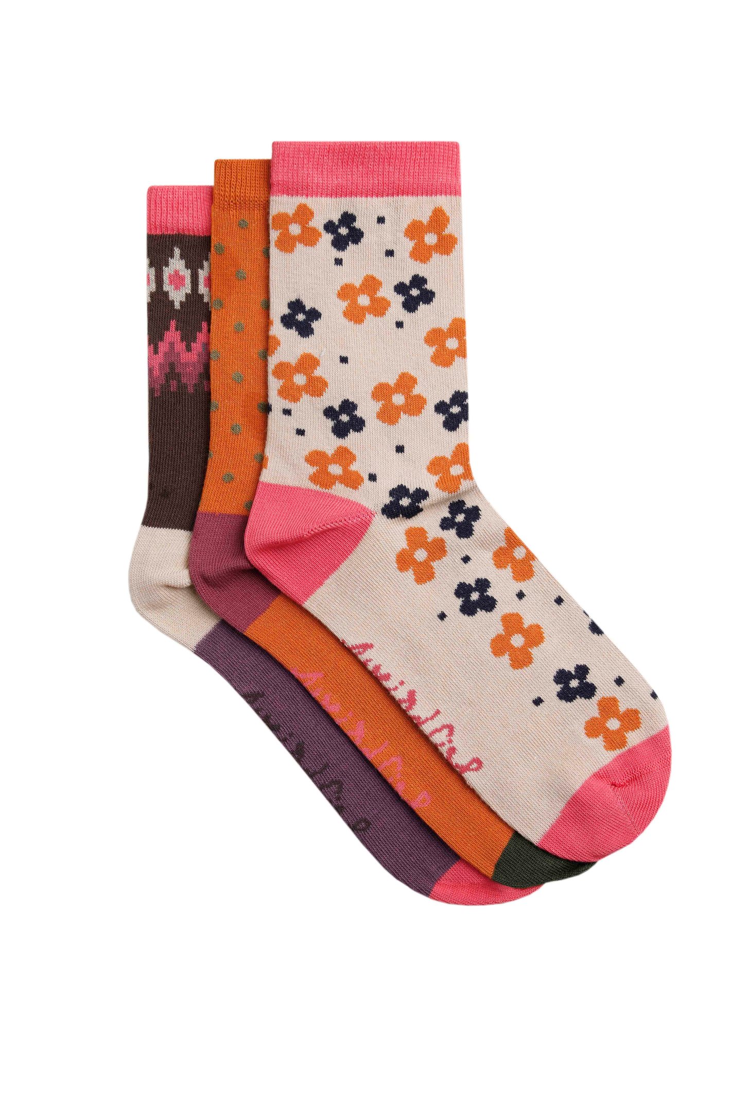 Weird Fish Parade Patterned Socks 3 Pack Brick Orange-7