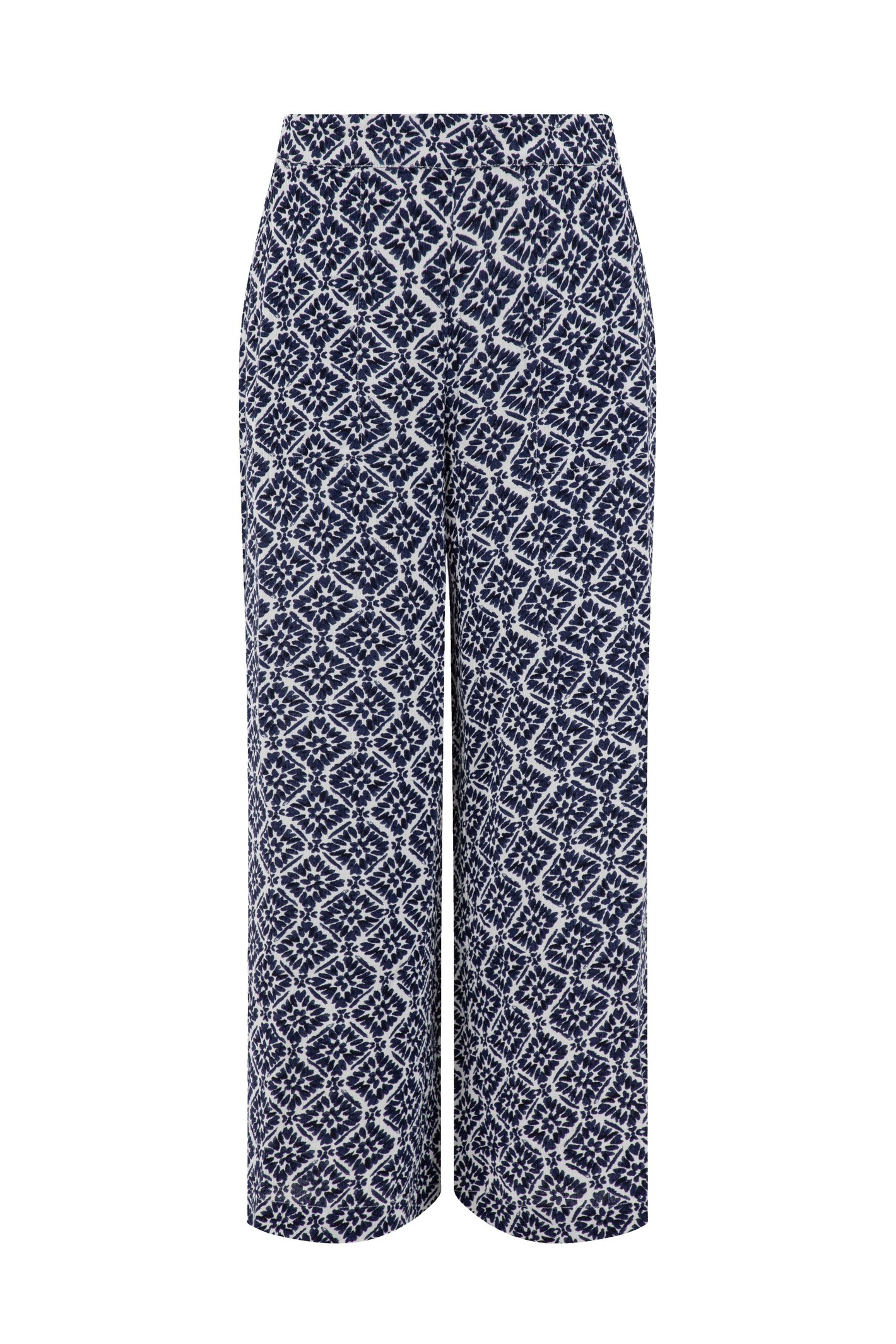Weird Fish Sarita Crinkle Printed Wide Leg Cropped Trousers Twilight