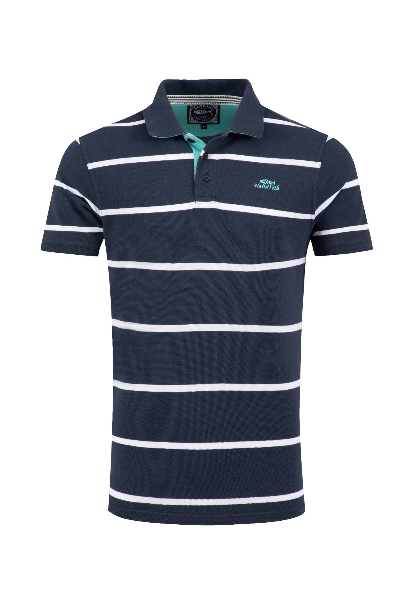 Weird Fish Fabian Striped Pique Polo Shirt Navy