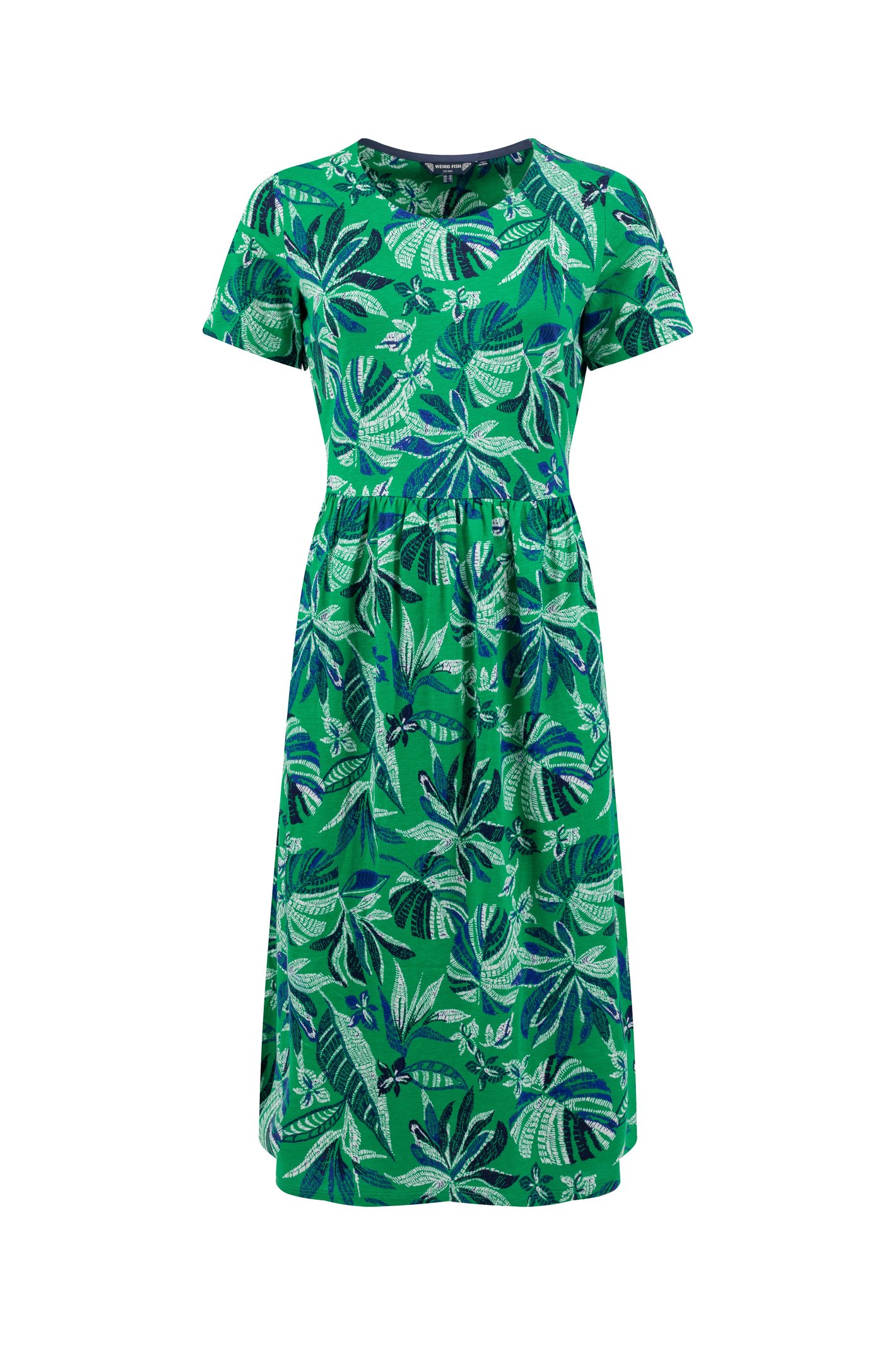 Weird Fish Celsia Printed Jersey Scoop Midi Dress Cactus Green