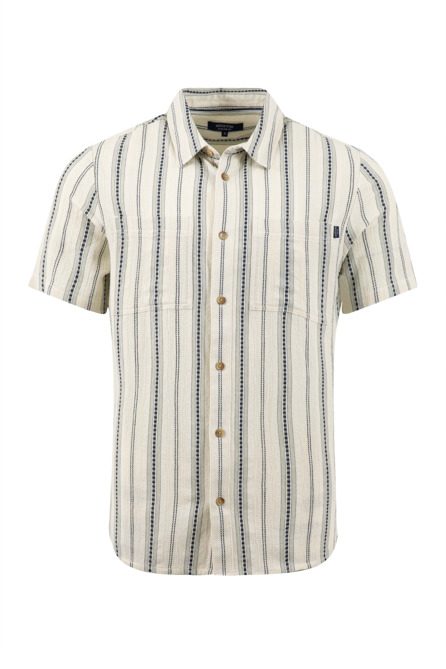 Weird Fish Madoc Woven Short Sleeve Striped Shirt Dusty White