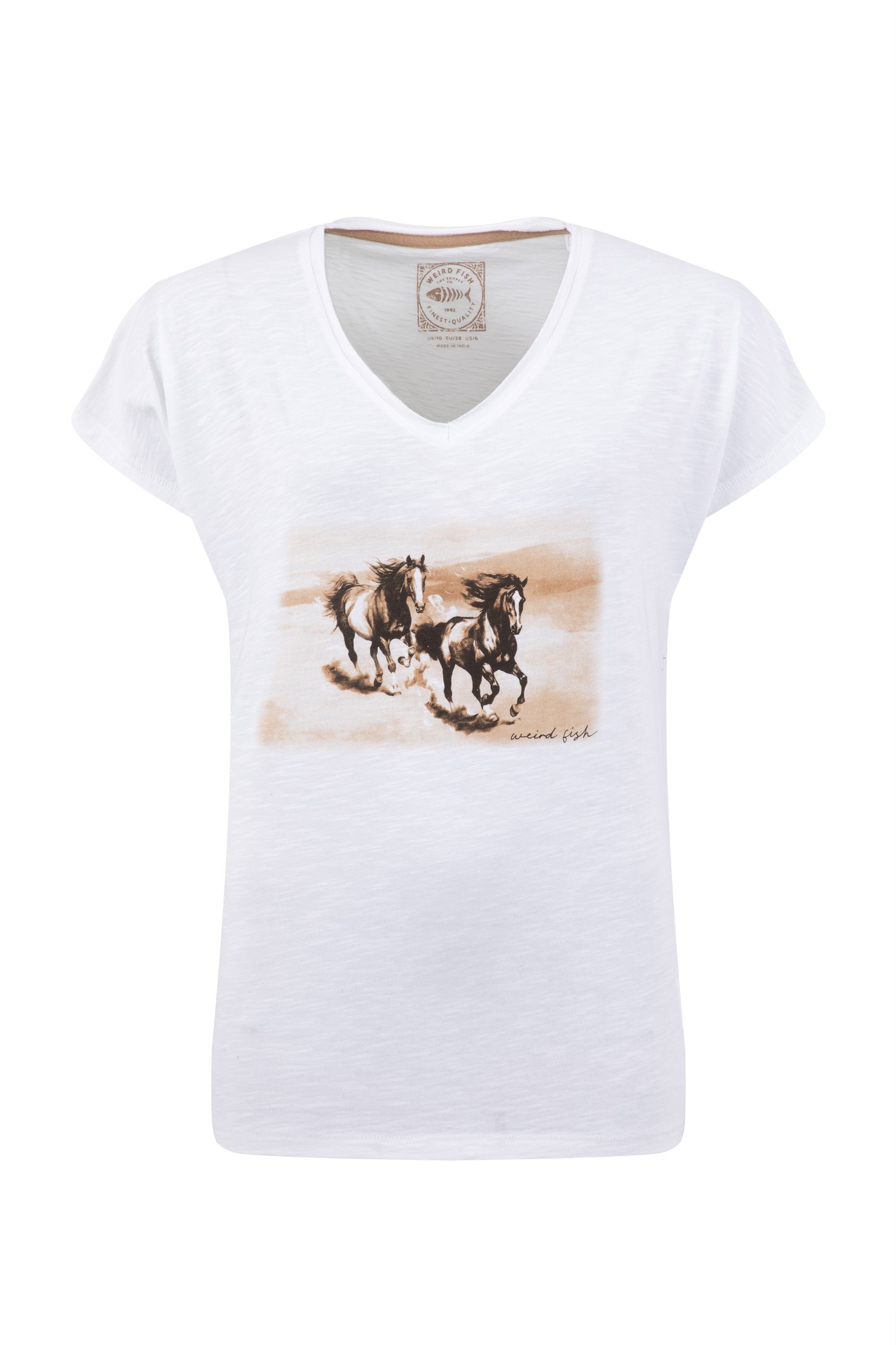 Weird Fish Running Horses Front Print Graphic T-Shirt White Size 18