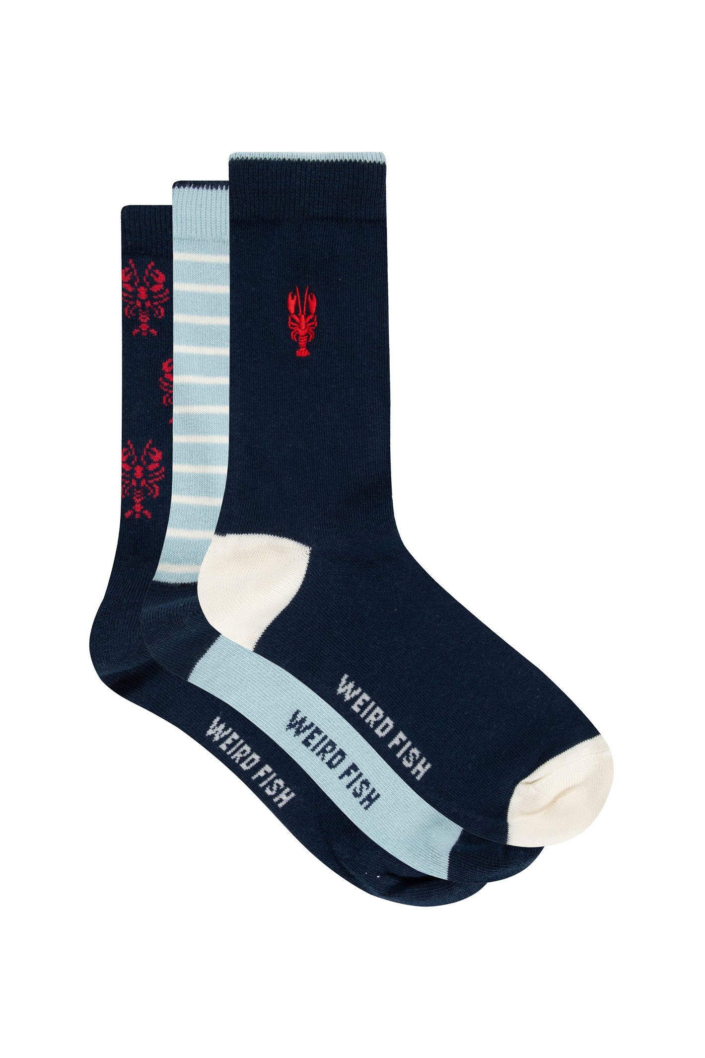 Weird Fish Parade Patterned Socks 3 Pack Navy-7