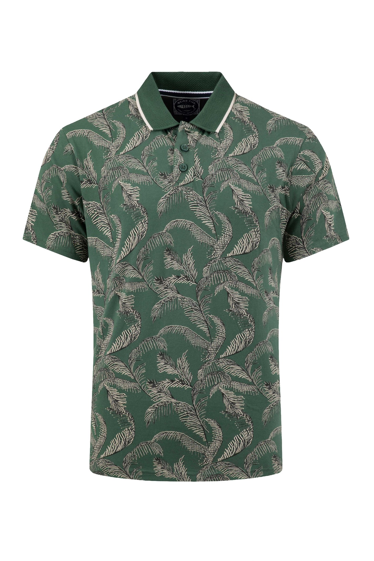 Weird Fish Jarat Printed Jersey Polo Shirt Dusky Green Size L
