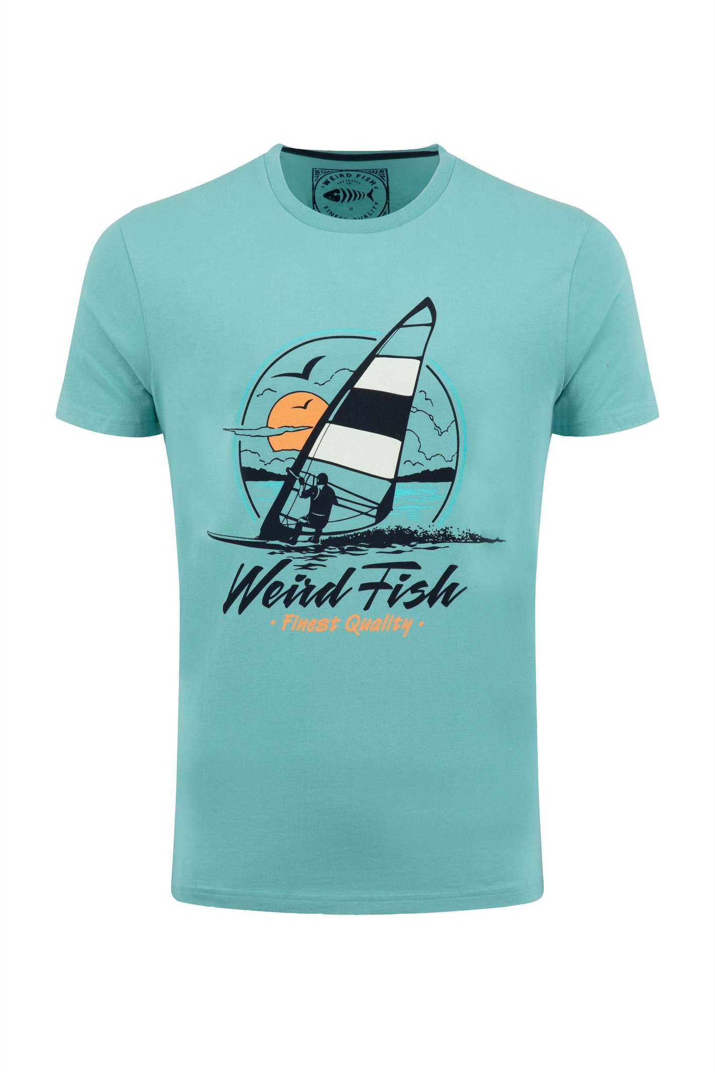 Weird Fish Cross Shore Front Print Graphic T-Shirt Aqua blue