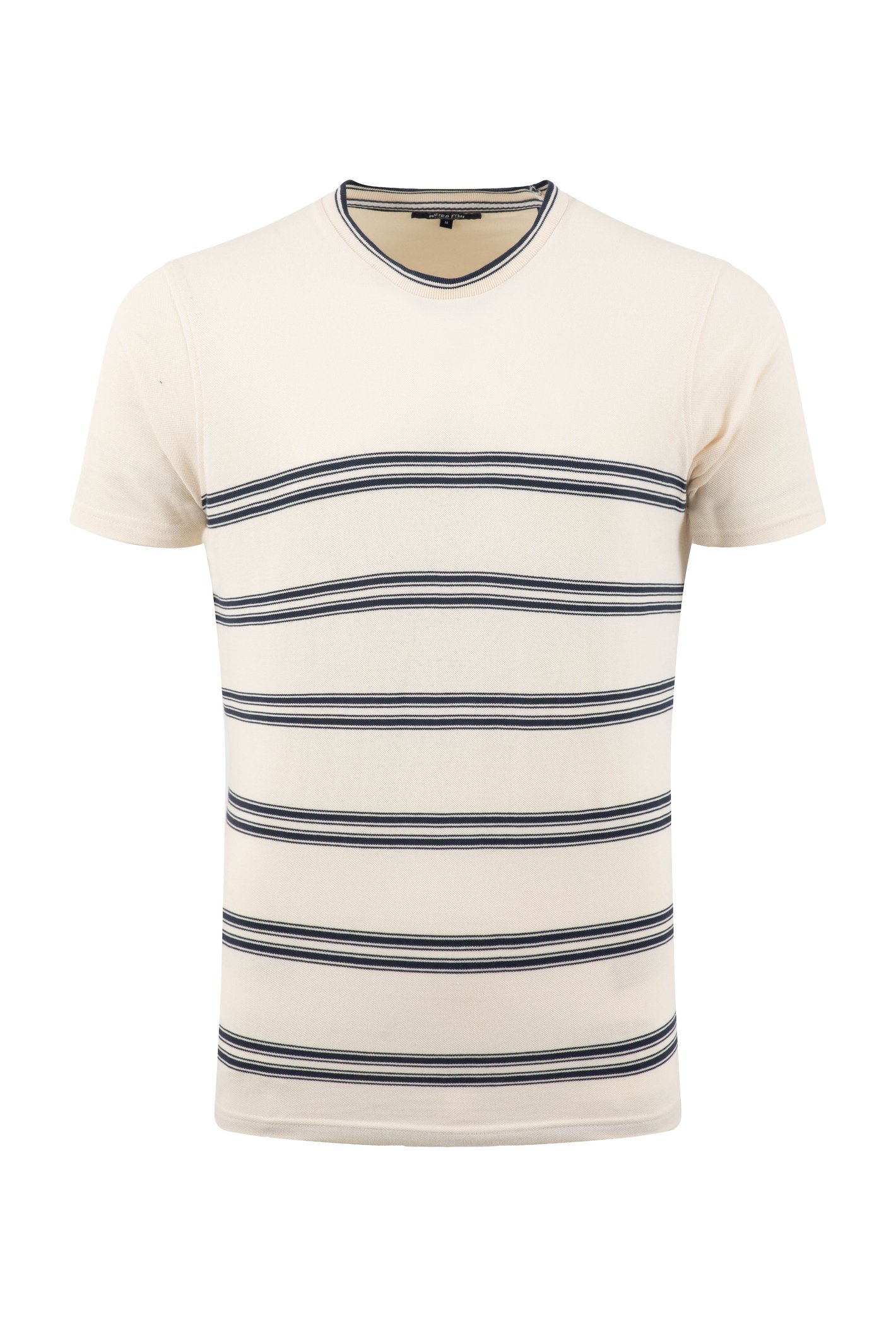 Weird Fish Fjord Pique Stripe Crew Neck T-Shirt Light Cream