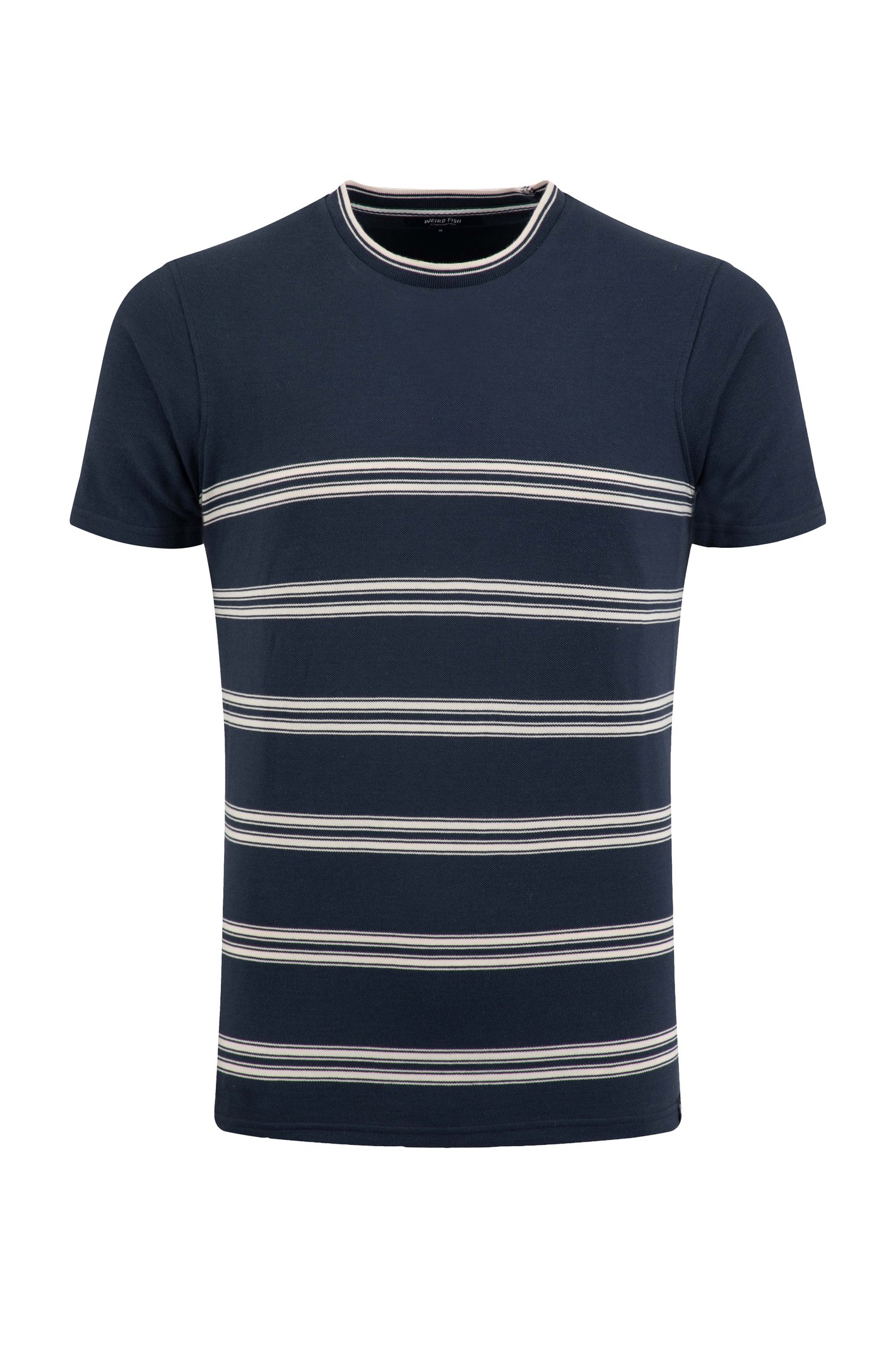 Weird Fish Fjord Pique Stripe Crew Neck T-Shirt Midnight