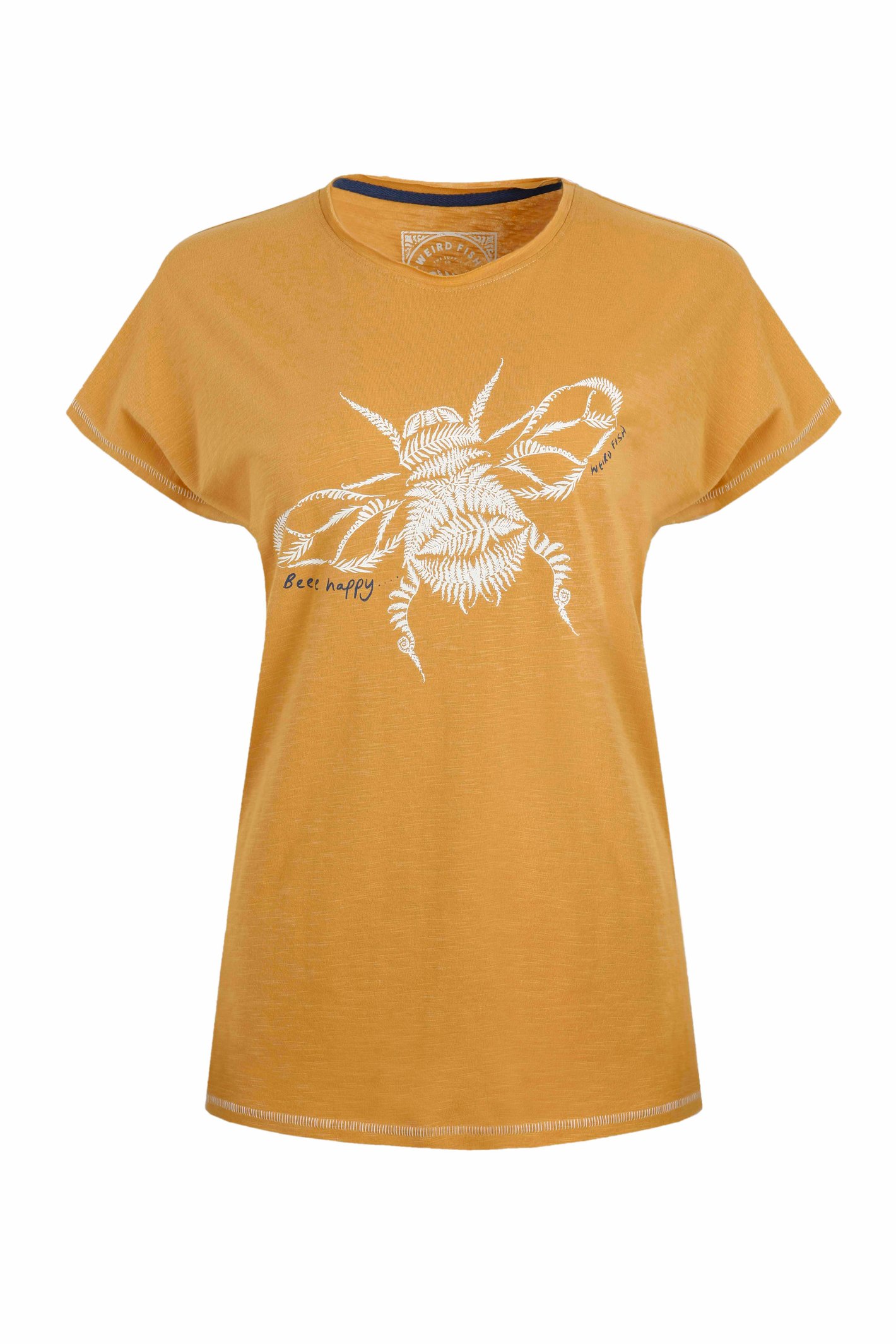 Weird Fish Bee Happy Front Print Graphic T-Shirt Deep Amber