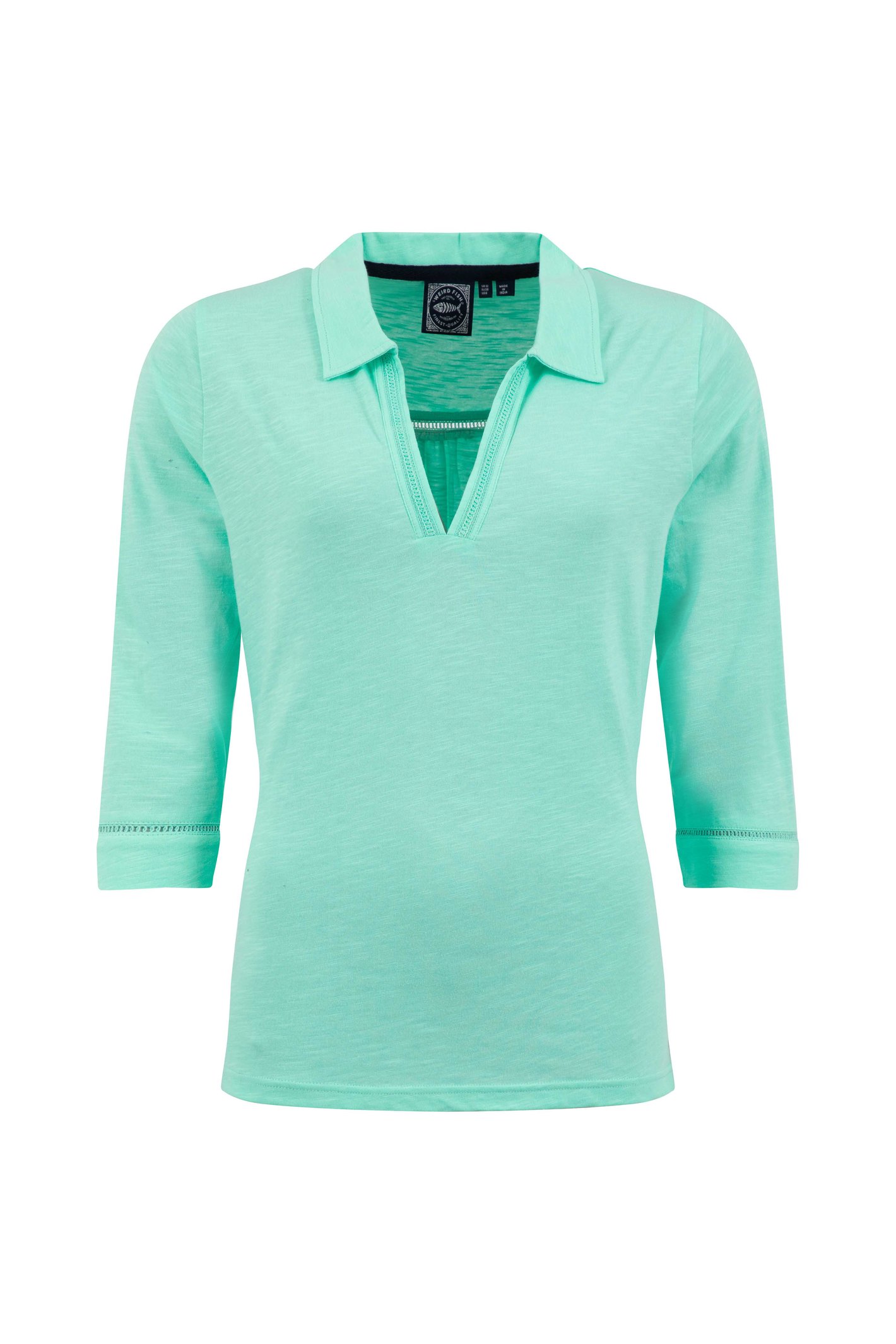 Weird Fish Annare 3/4 Sleeve Jersey Trophy Neck Top Apple Mint