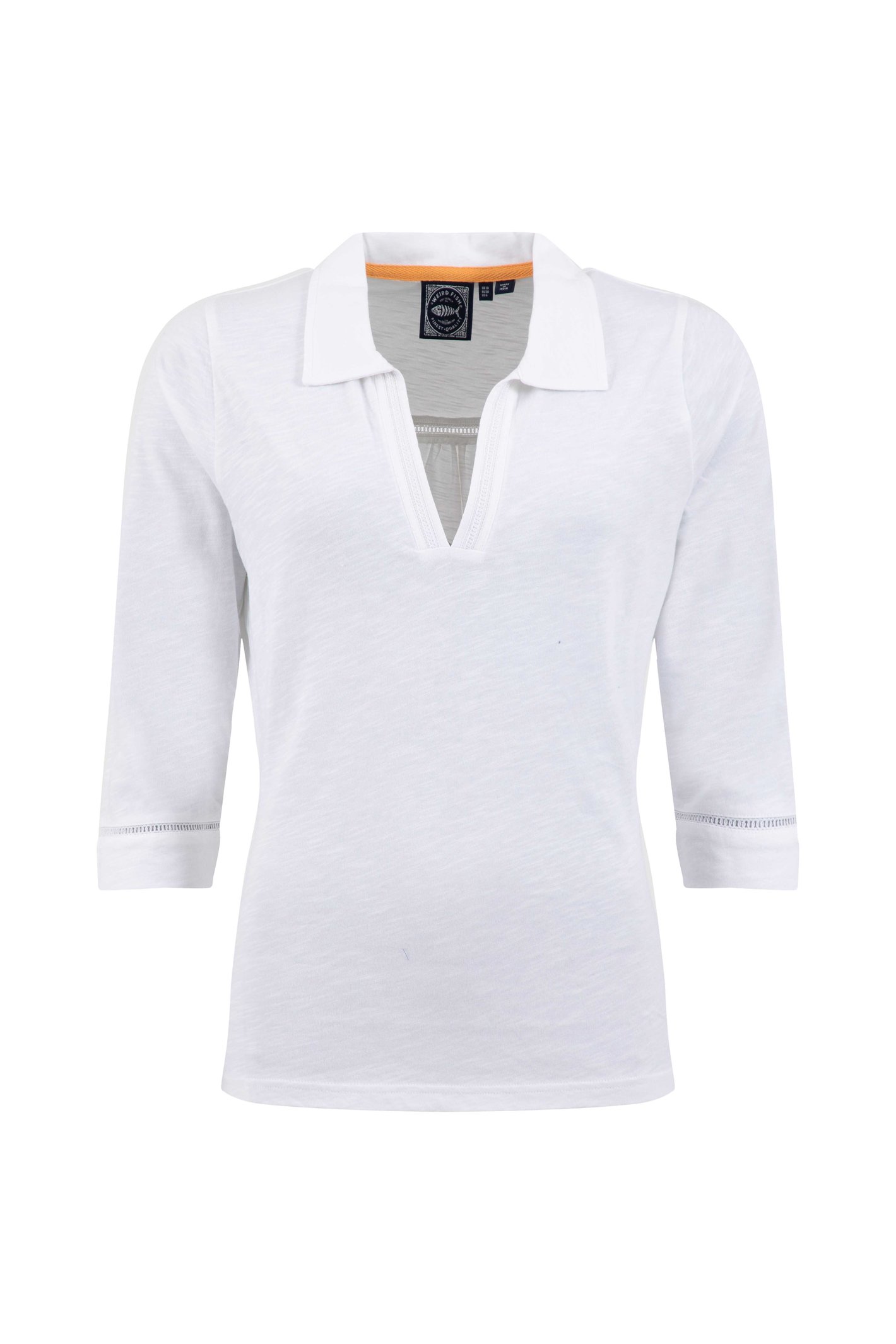 Weird Fish Annare 3/4 Sleeve Jersey Trophy Neck Top White