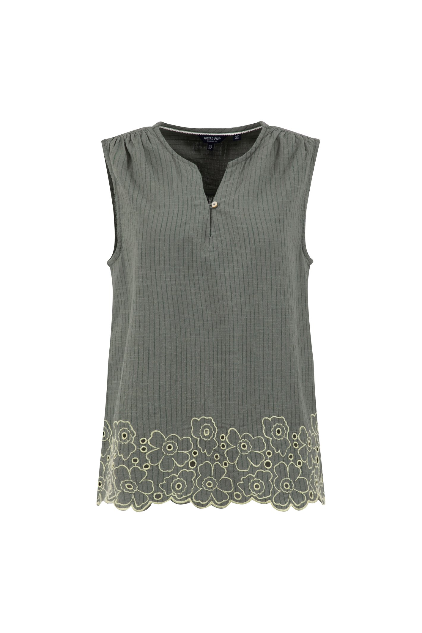 Weird Fish Poppy Scalloped Hem Sleeveless Blouse Woodland Sage