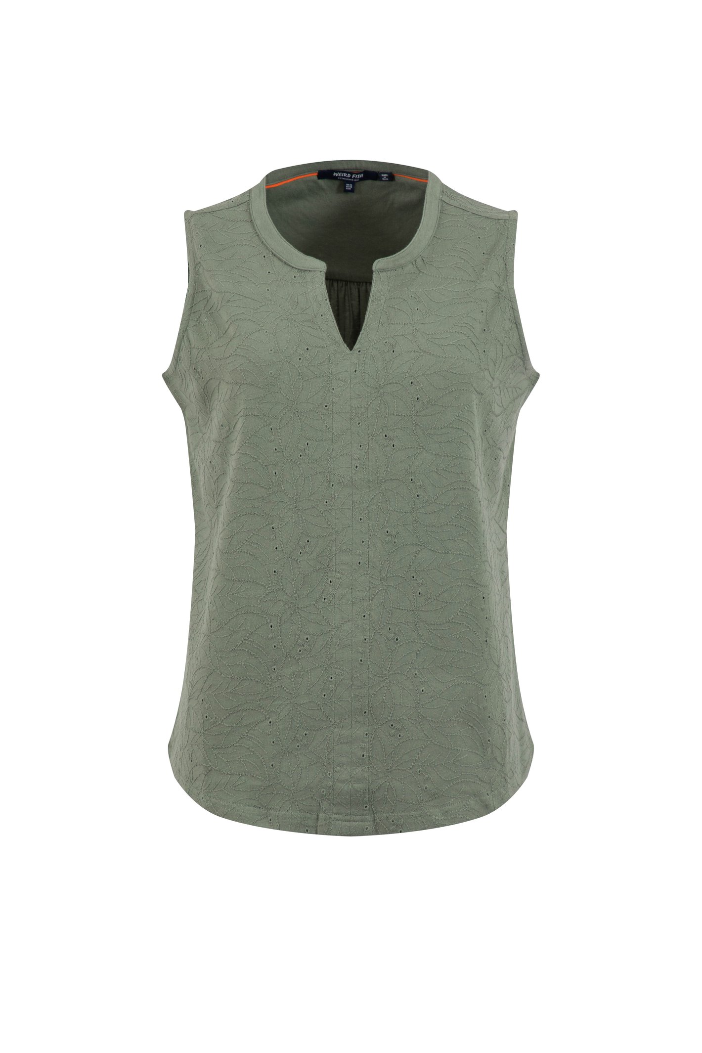 Weird Fish Maude V-Neck Broidery Vest Woodland Sage