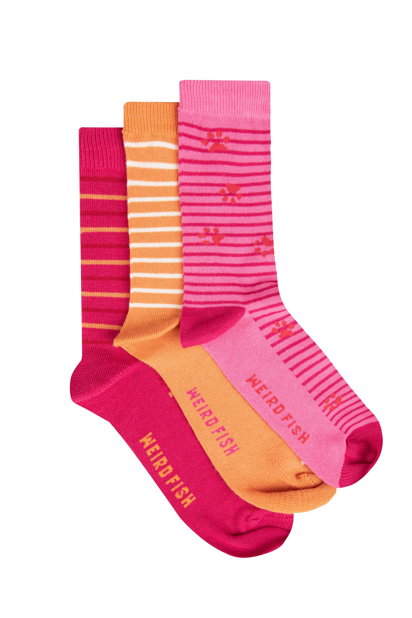 Weird Fish Parade Patterned Socks 3 Pack Hot Pink-7