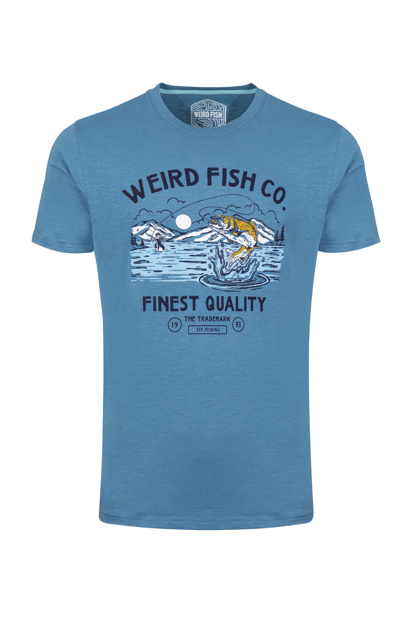 Weird Fish Fish Out Of Water Front Print Graphic T-Shirt Washed Blue
