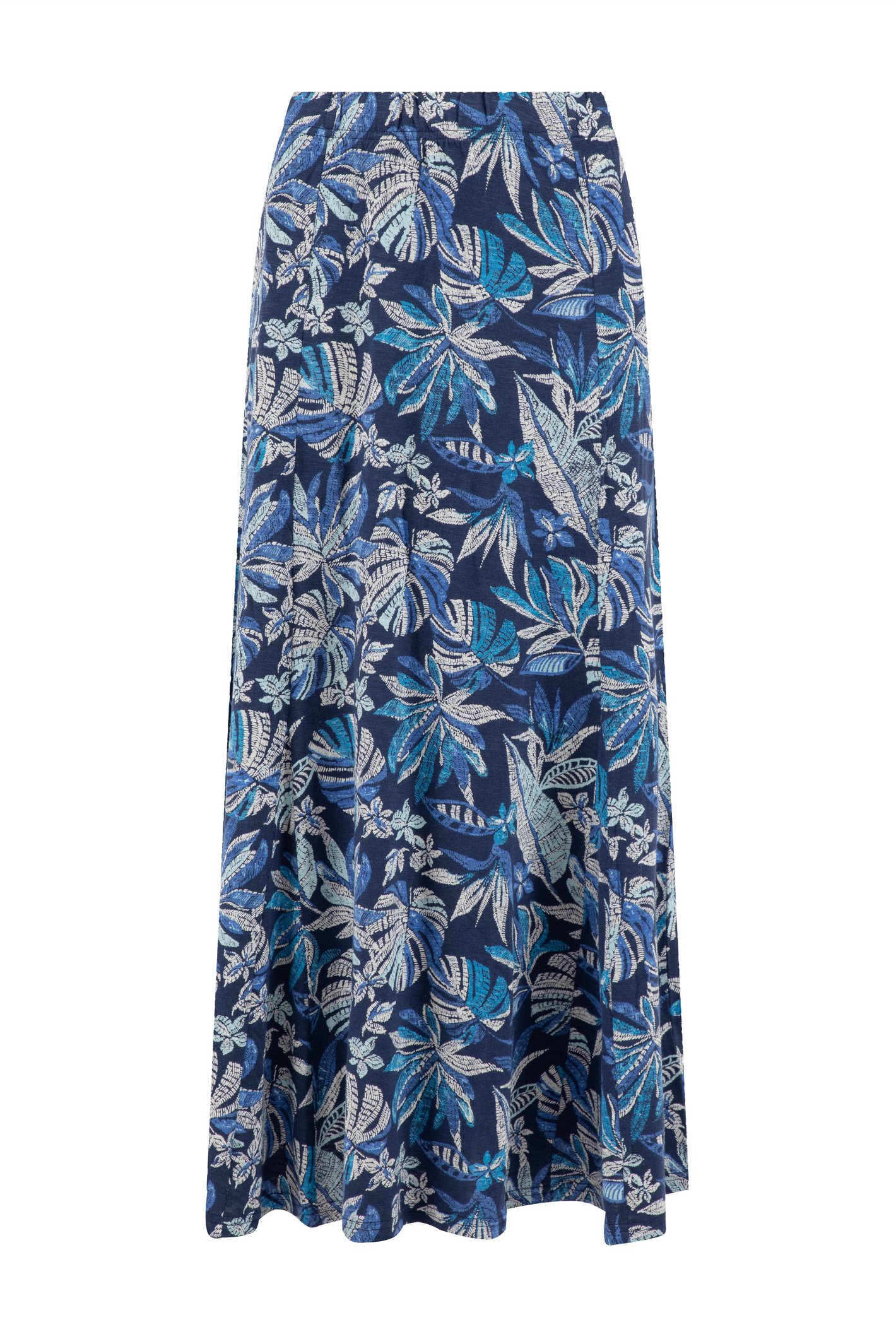 Weird Fish Ares Printed Jersey A-Line Maxi Skirt Blue Indigo
