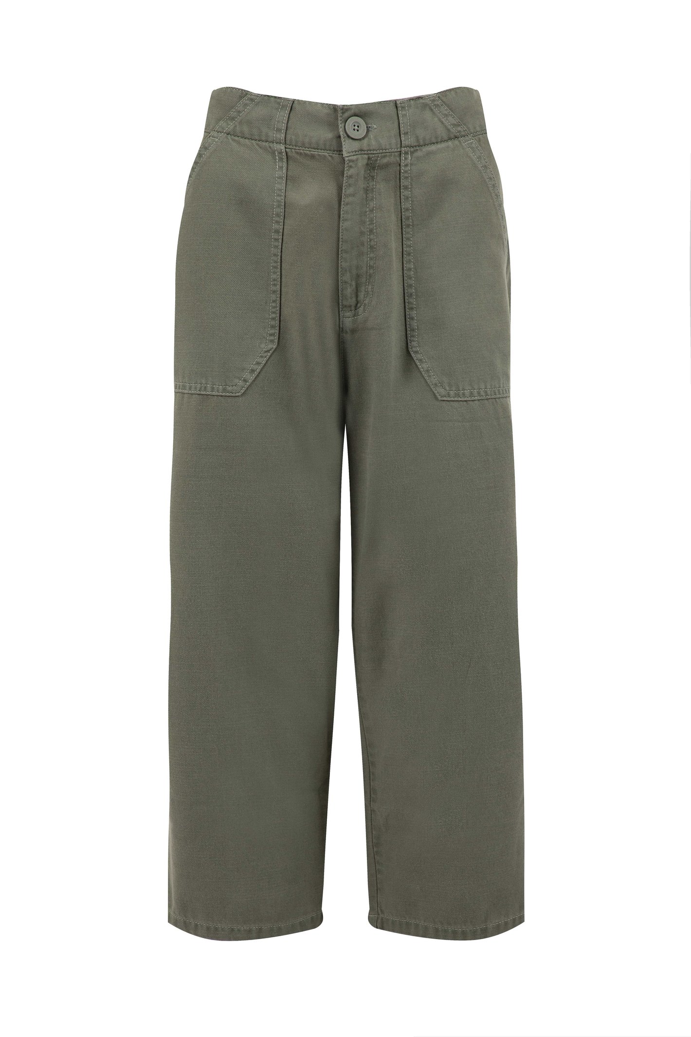 Weird Fish Angelika Cropped Wide Leg Trousers Woodland Sage