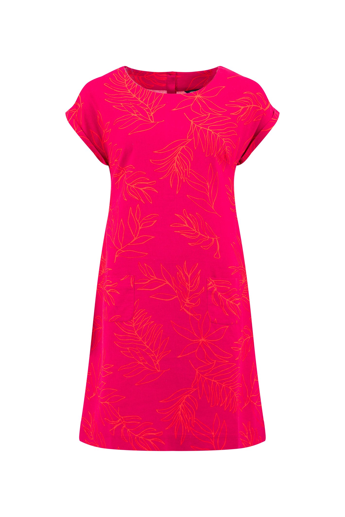 Weird Fish Orlando Printed Linen Rich Shift Dress Dark Pink Size 8