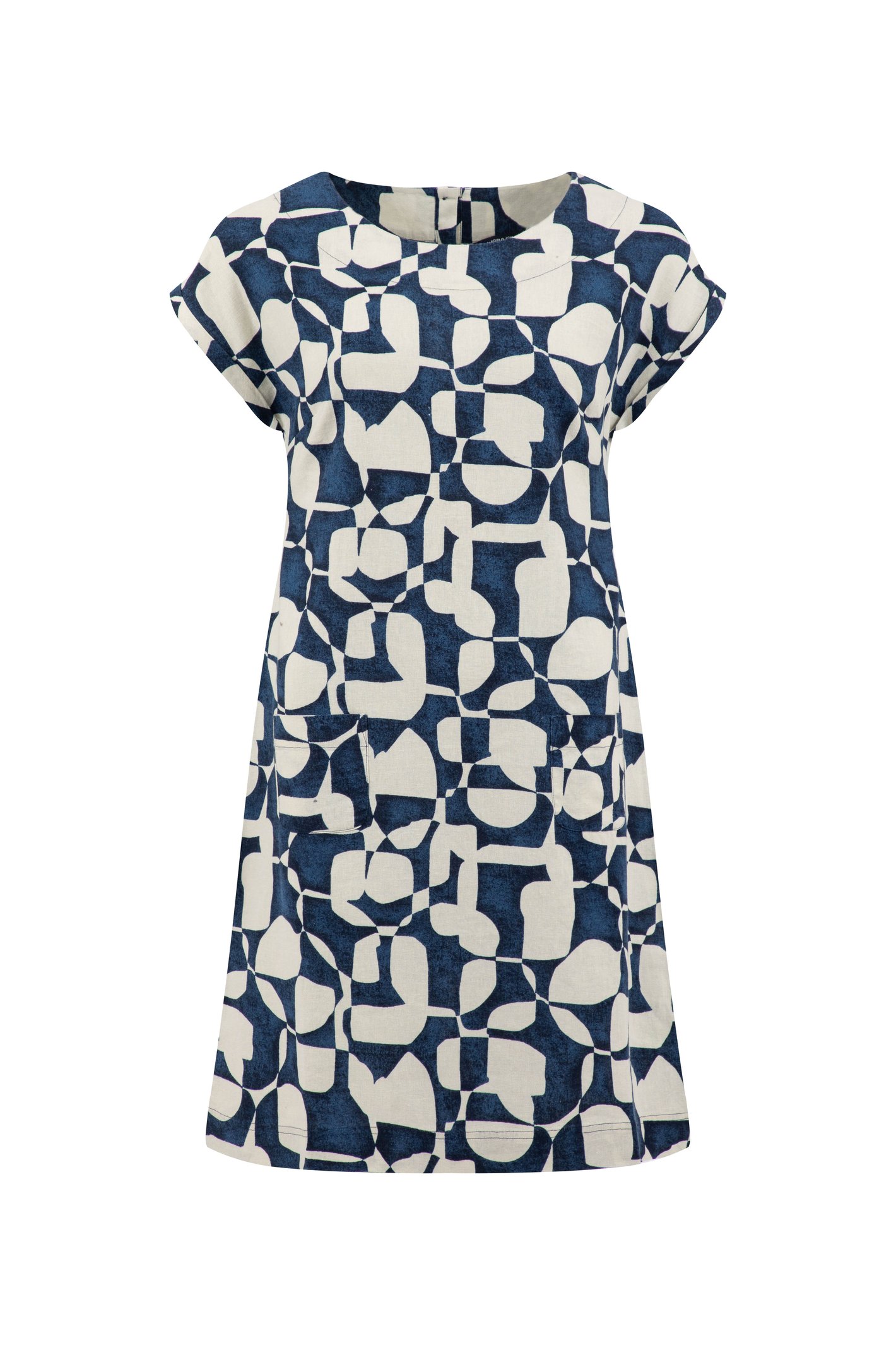 Weird Fish Orlando Printed Linen Rich Shift Dress Oceano Size 14