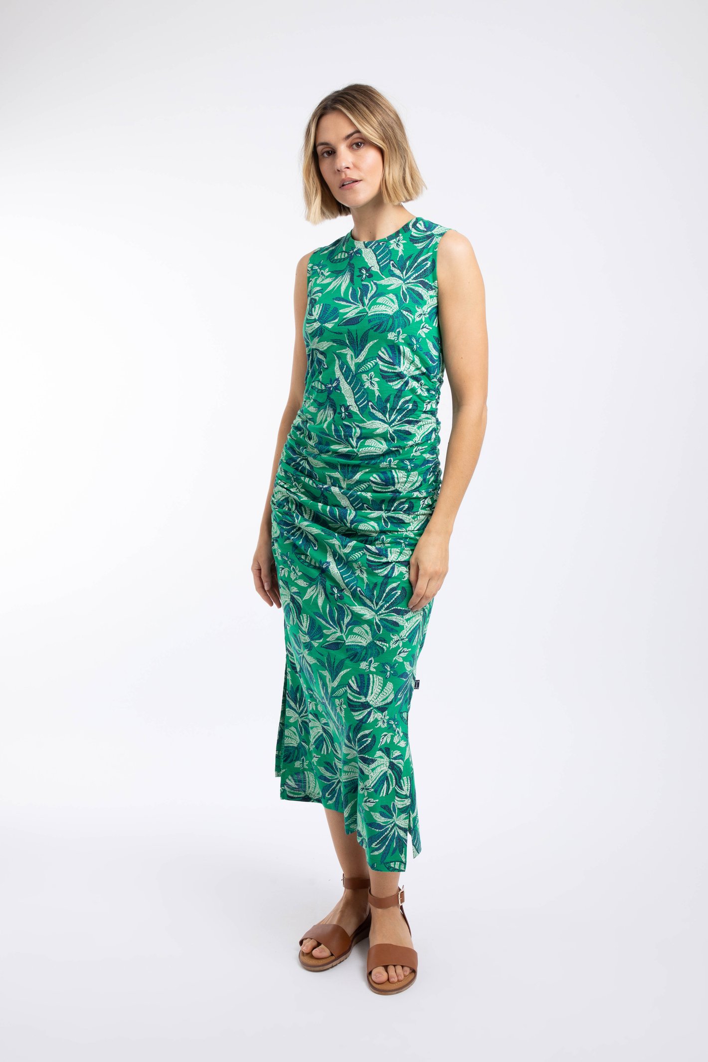Weird Fish Tansley Printed Sleeveless Midi Dress Cactus Green Size 12