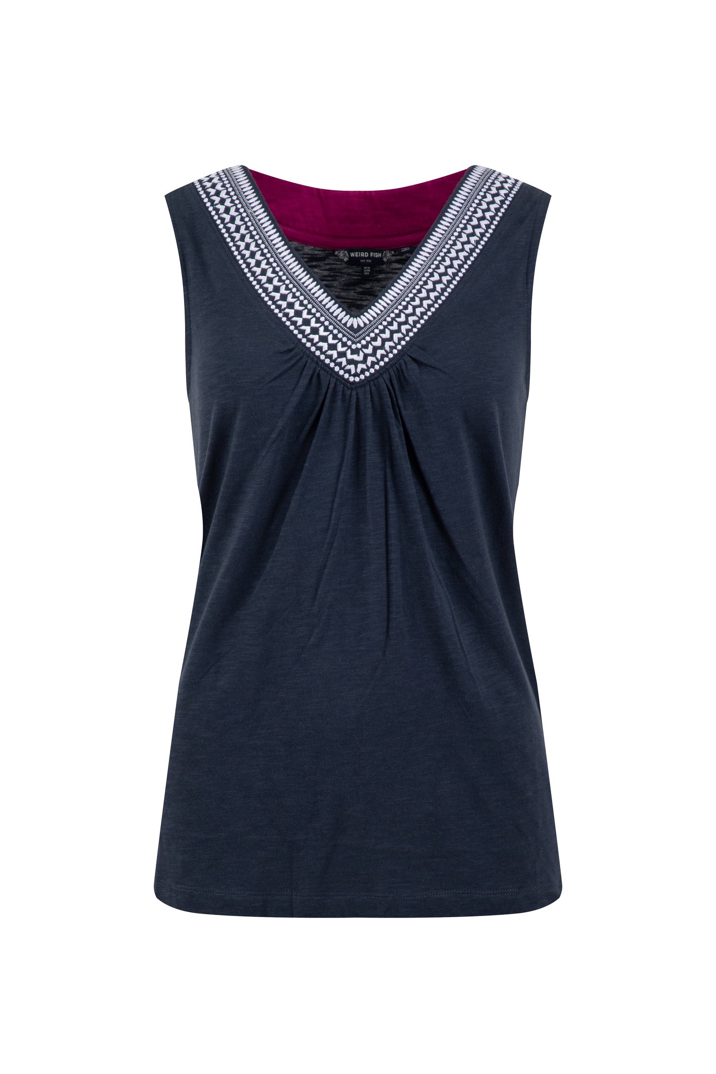Weird Fish Kinton Embroidered Jersey Vest Top Navy Size 8