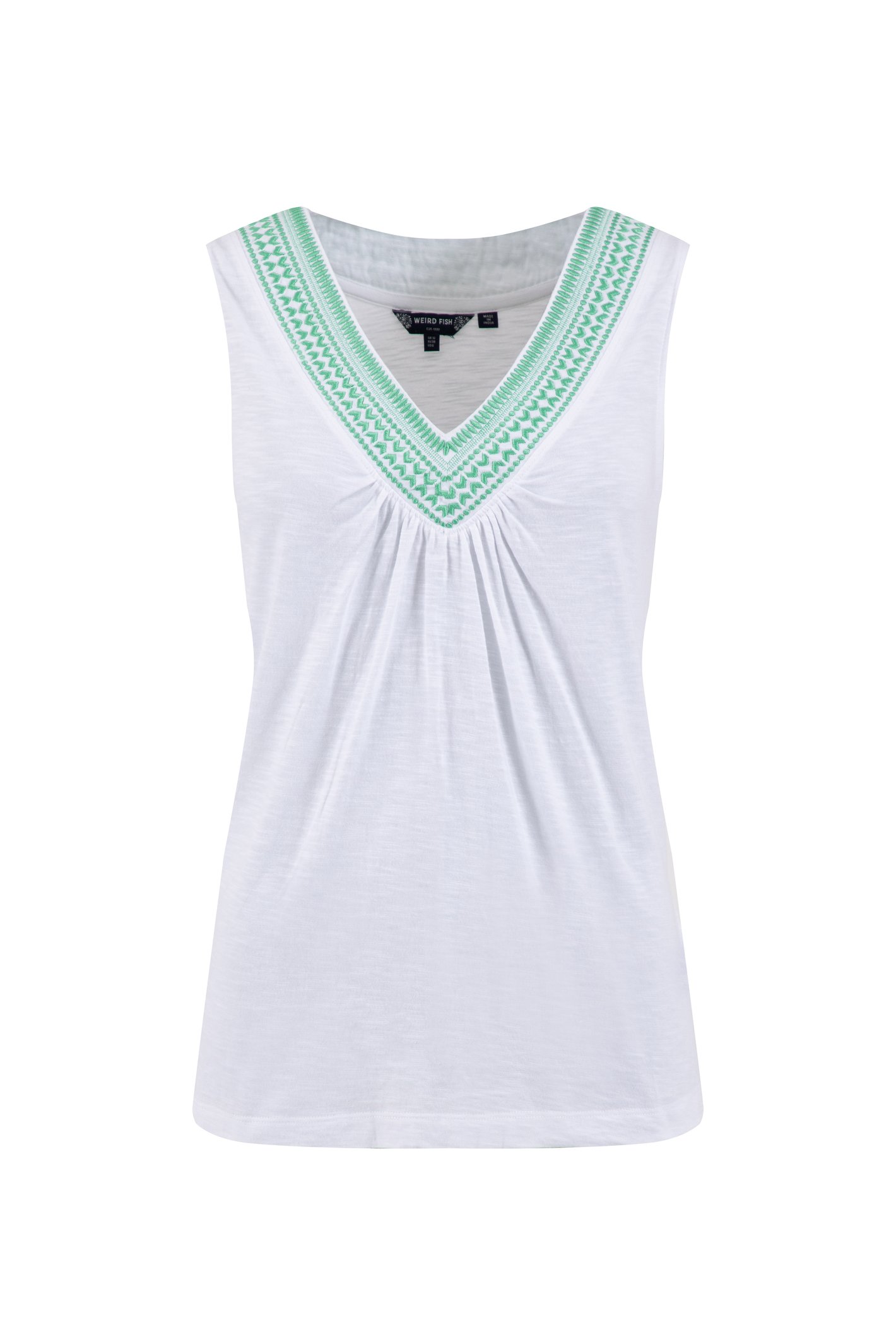 Weird Fish Kinton Embroidered Jersey Vest Top White Size 8