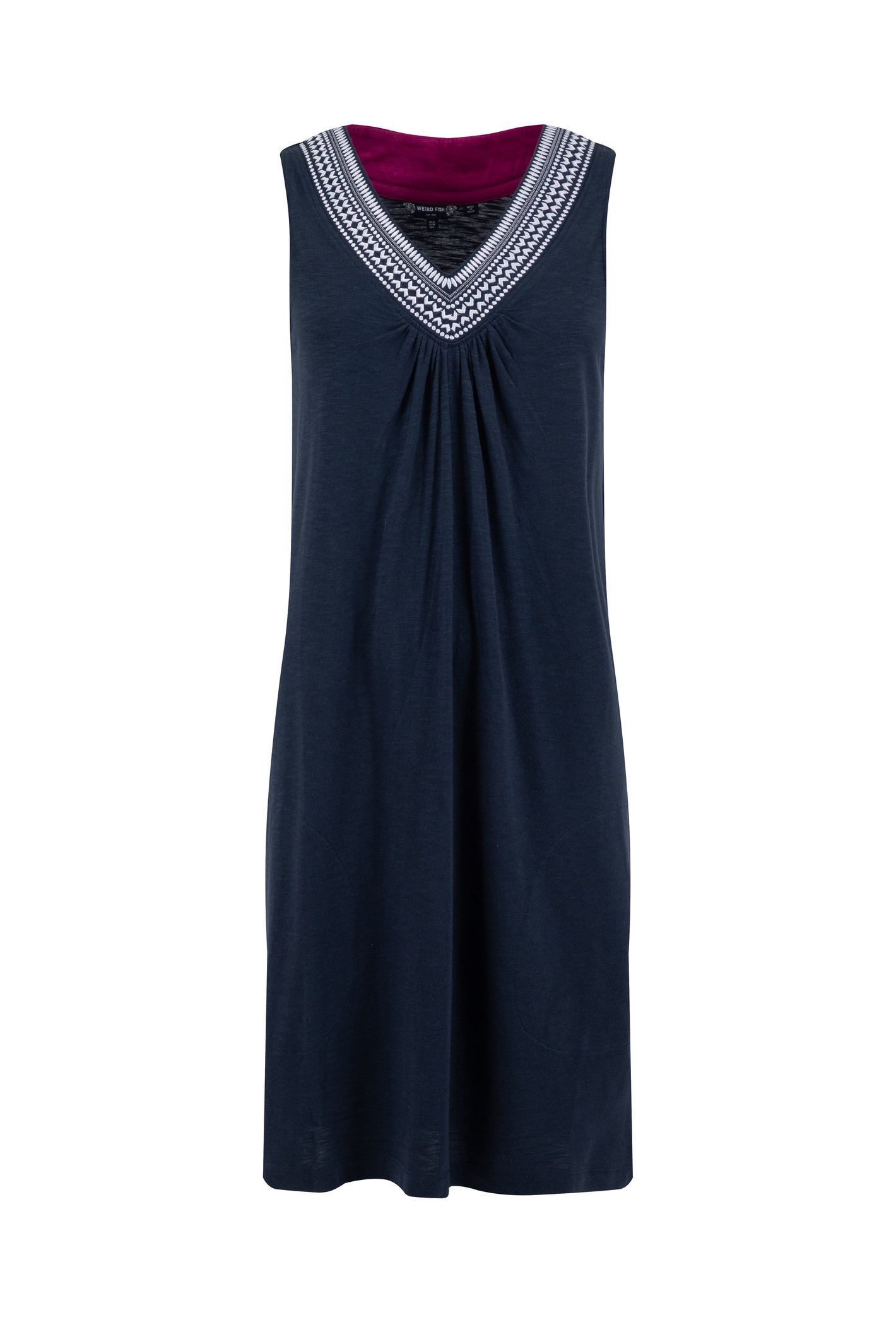 Weird Fish Nayal Embroidered Jersey Shift Tunic Navy Size 8