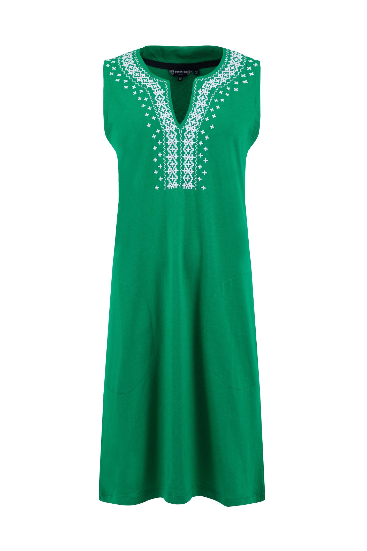 Weird Fish Anaya Embroidered Jersey Shift Dress Heritage Green Size 20