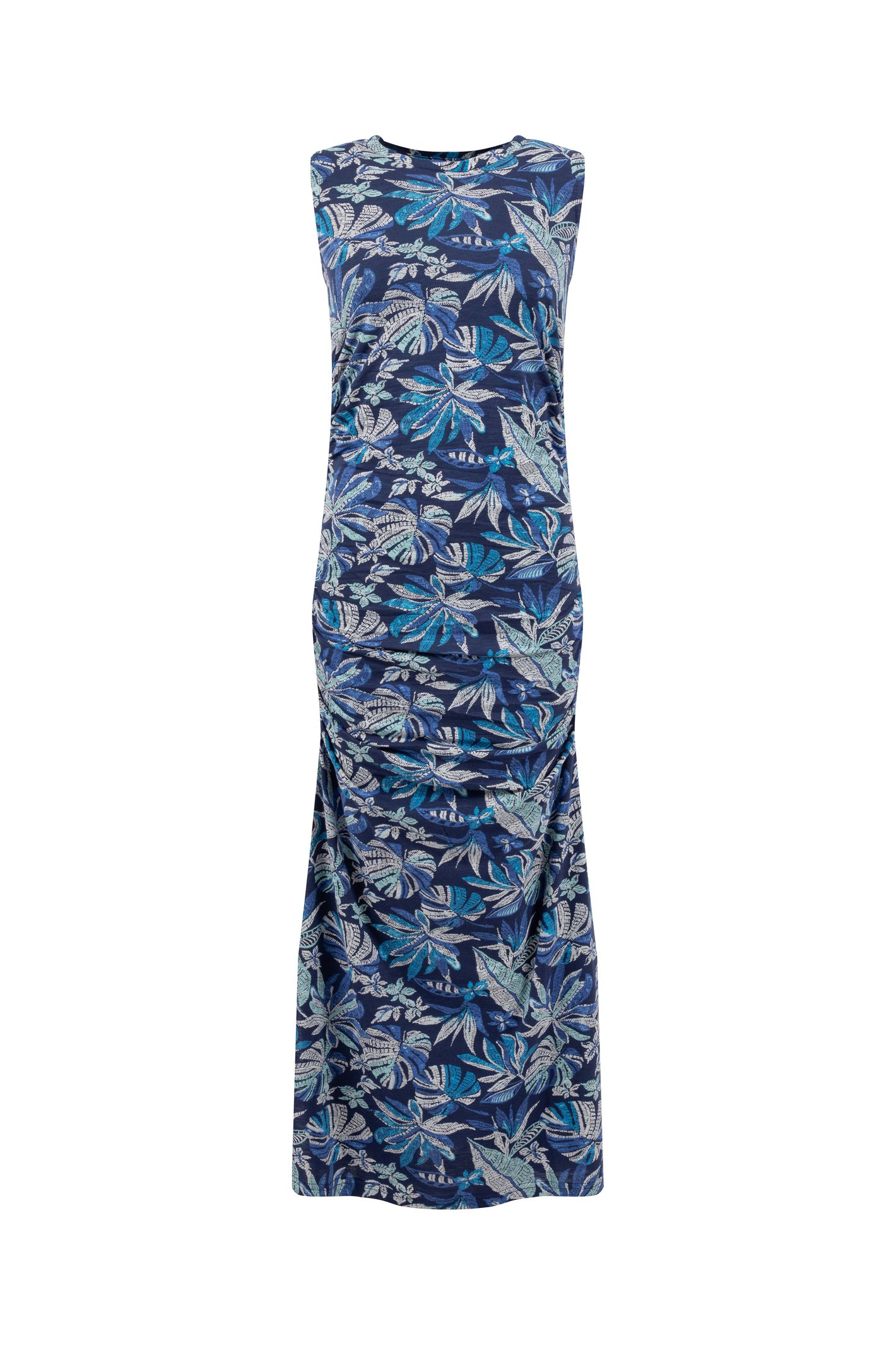Weird Fish Tansley Printed Sleeveless Midi Dress Blue Indigo Size 10