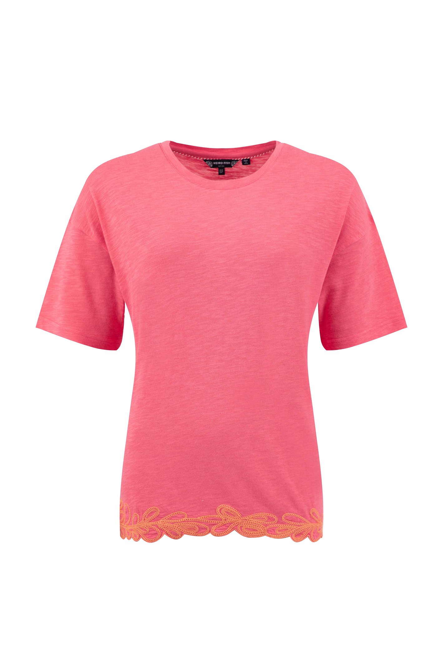 Weird Fish Weird Fish Lyndon Lace Trim Crew Neck T-Shirt Flamingo