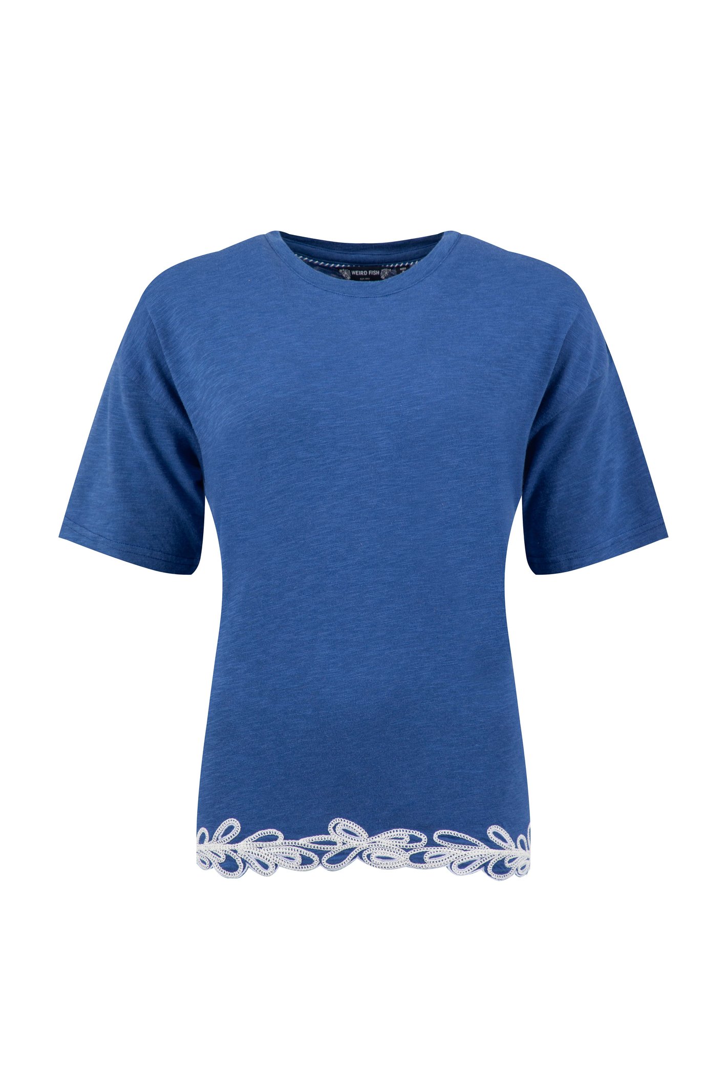 Weird Fish Weird Fish Lyndon Lace Trim Crew Neck T-Shirt Navy