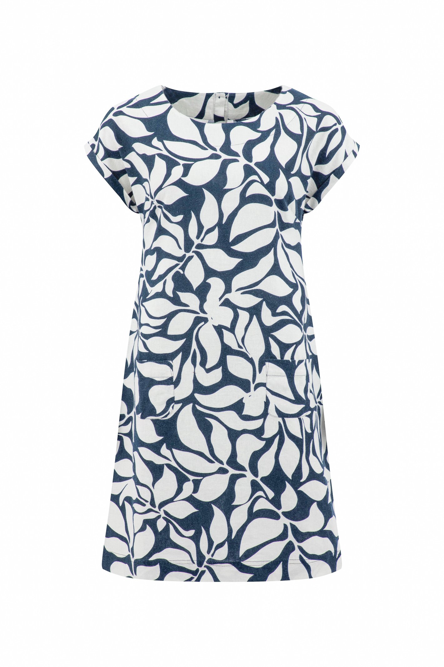 Weird Fish Orlando Printed Linen Rich Shift Dress Light Navy Size 10