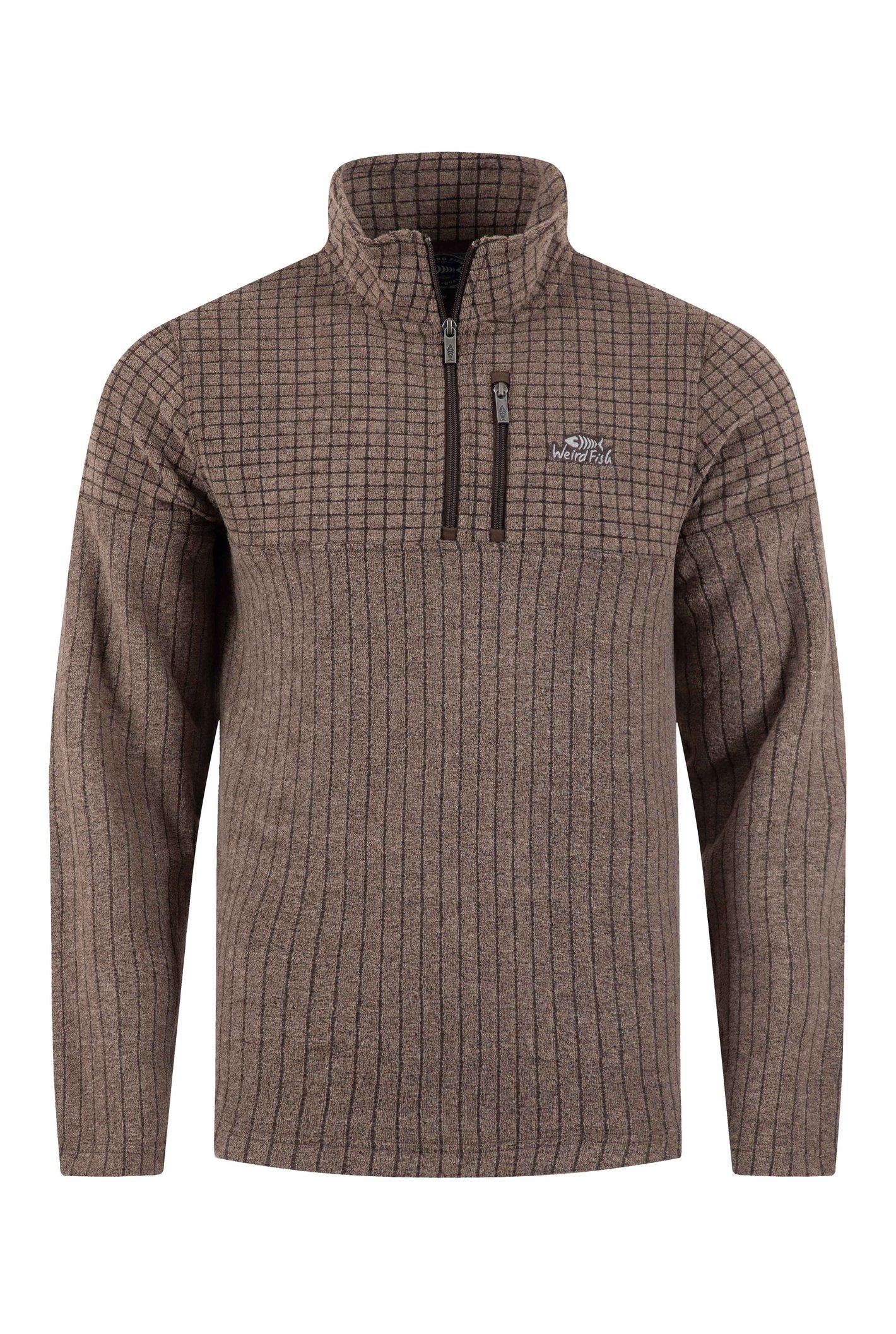 Weird Fish Longmont 1/4 Zip Stripe Grid Fleece Chocolate Size XL