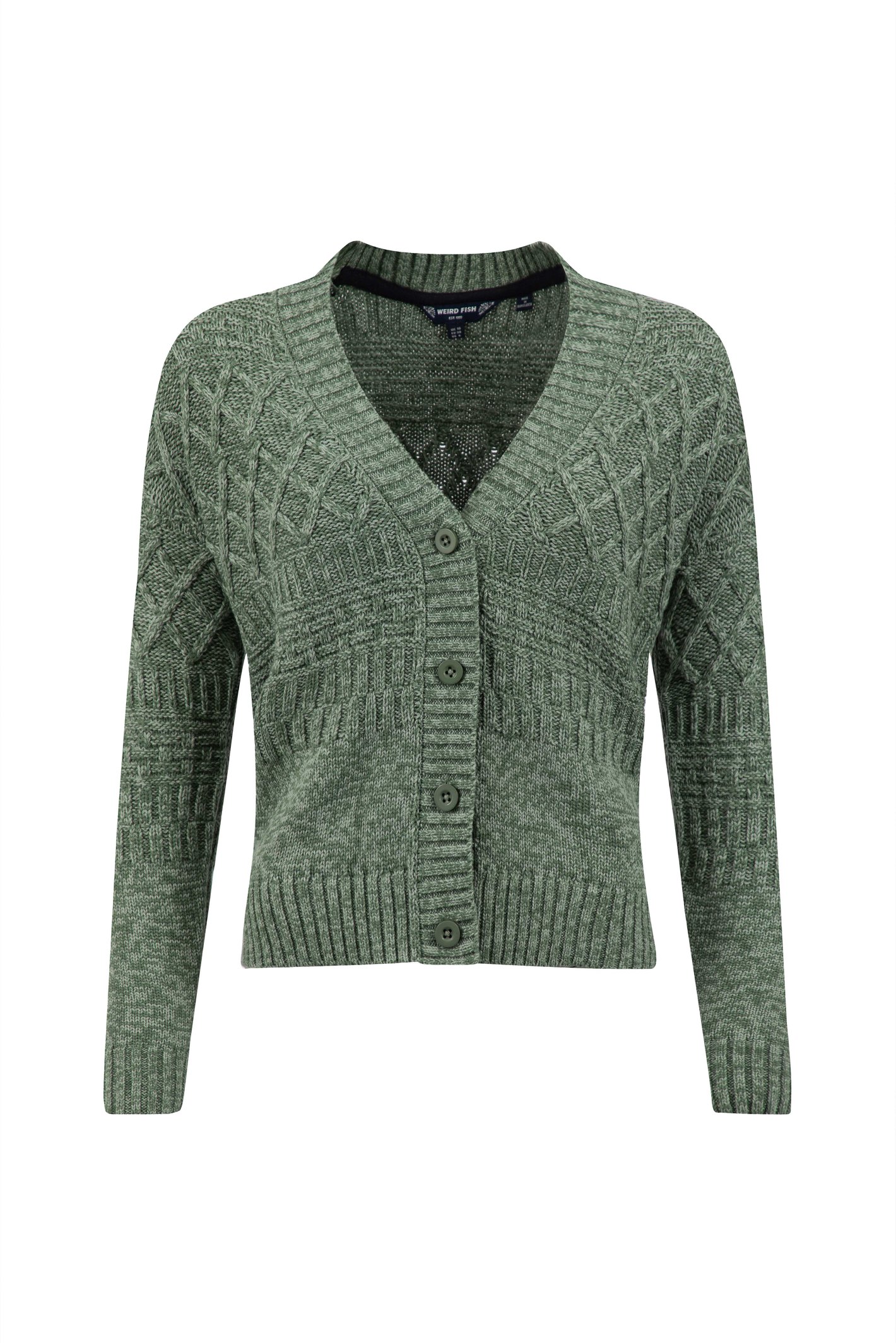 Weird Fish Amiens Mixed Stitch Outfitter Cardigan Army Green Size 14