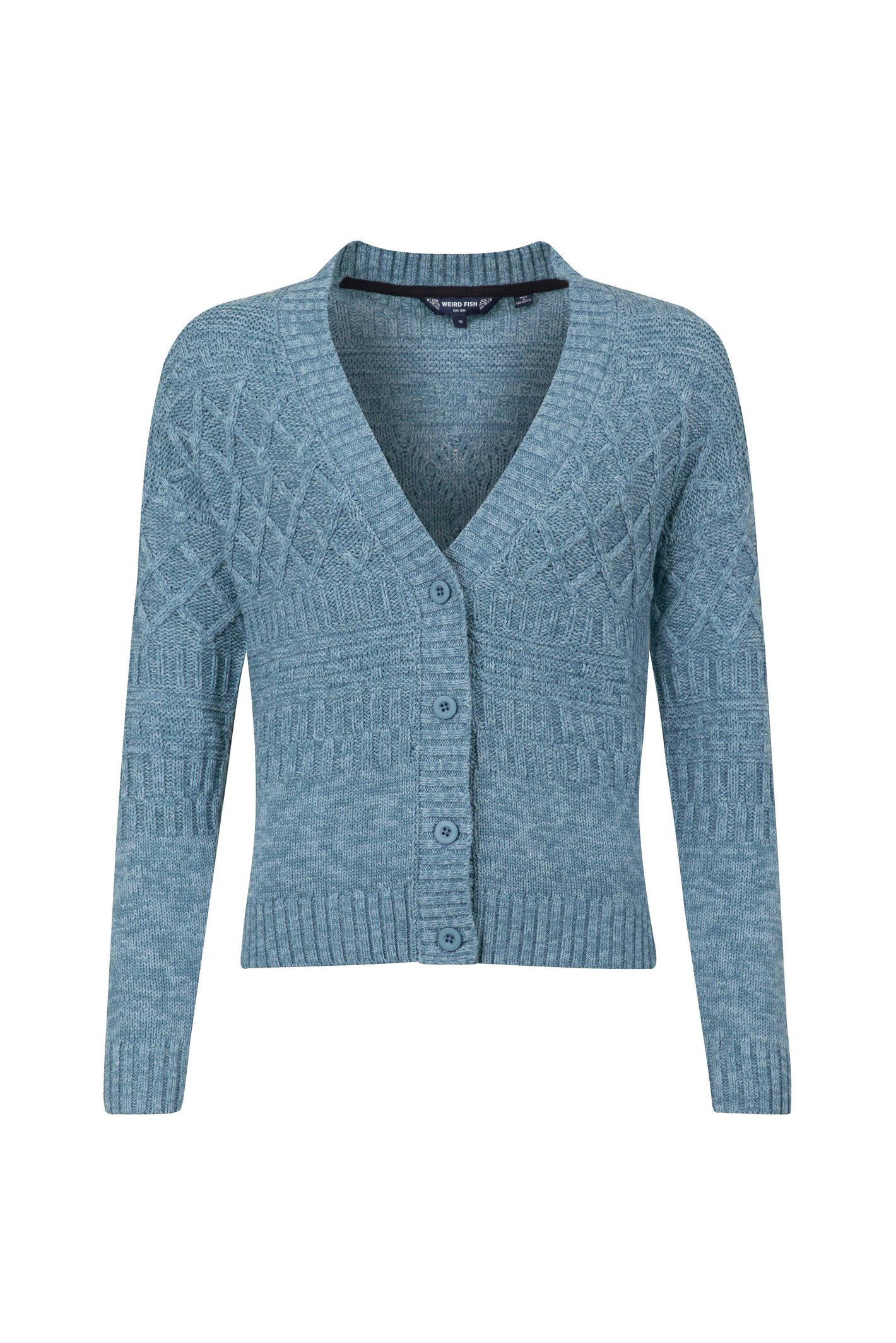 Weird Fish Amiens Mixed Stitch Outfitter Cardigan Ash Blue Size 10