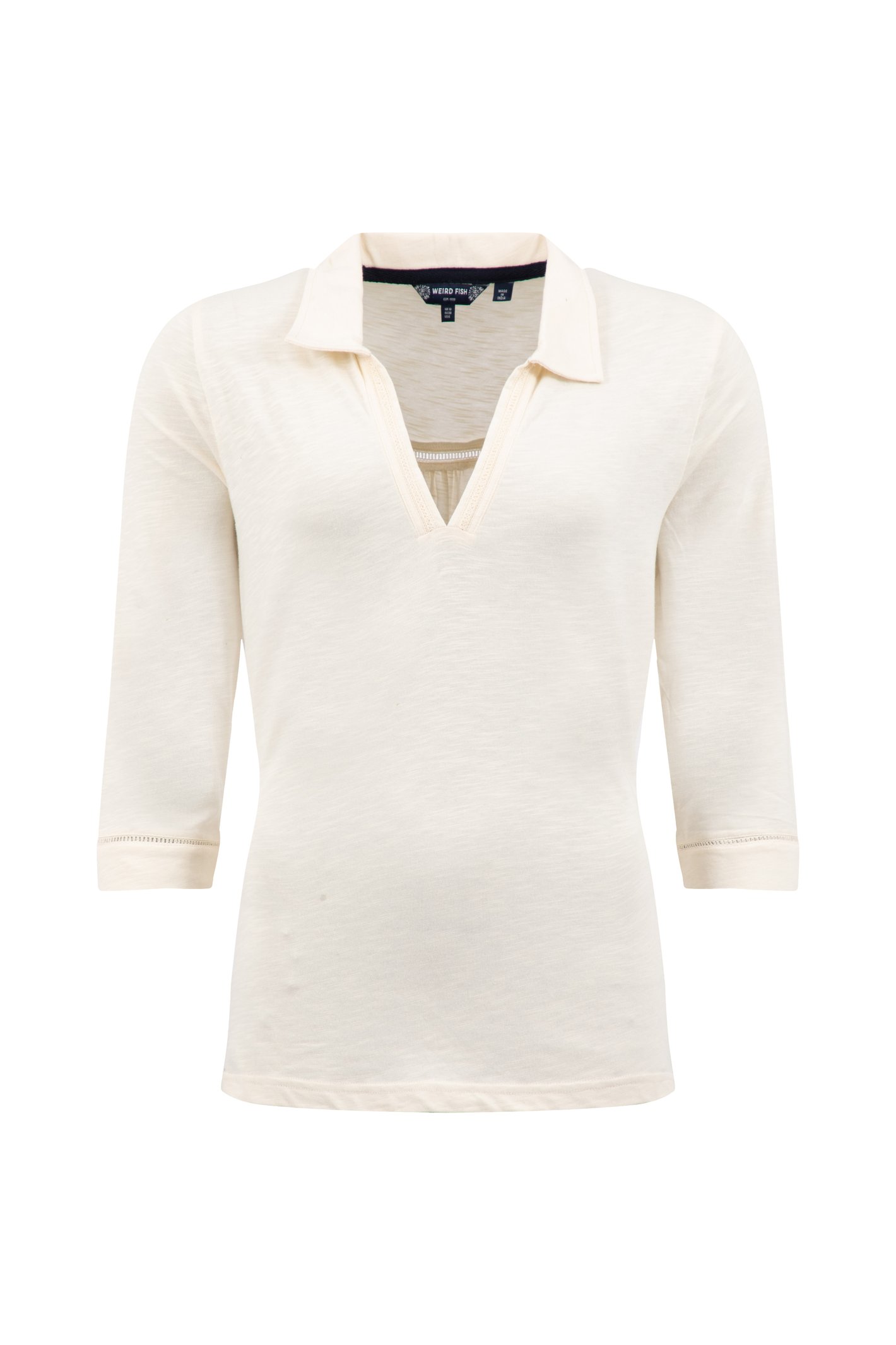 Weird Fish Annare 3/4 Sleeve Jersey Trophy Neck Top Eggnog Size 10