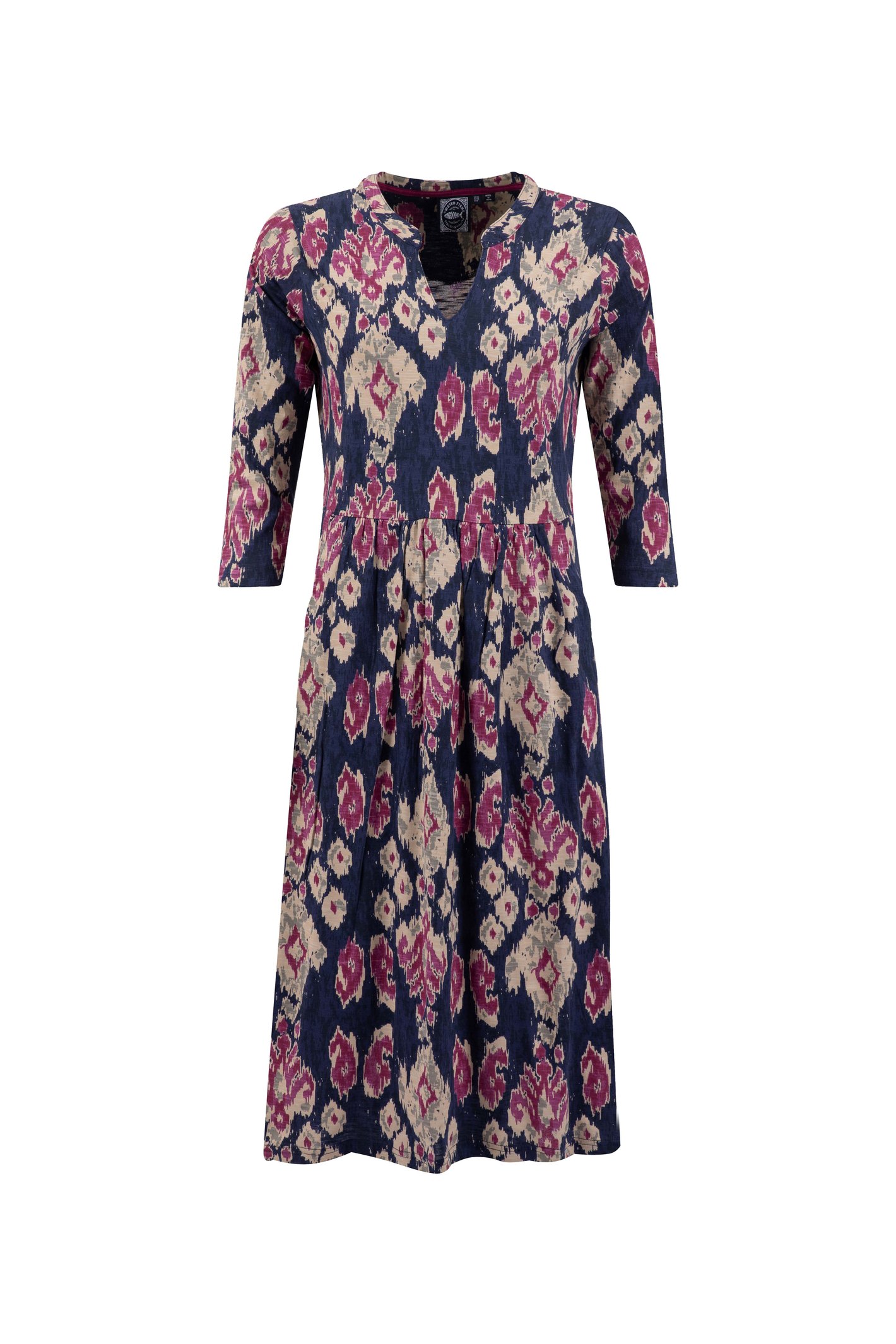 Weird Fish Isolde Printed Jersey Midi Dress Petrol Blue Size 12