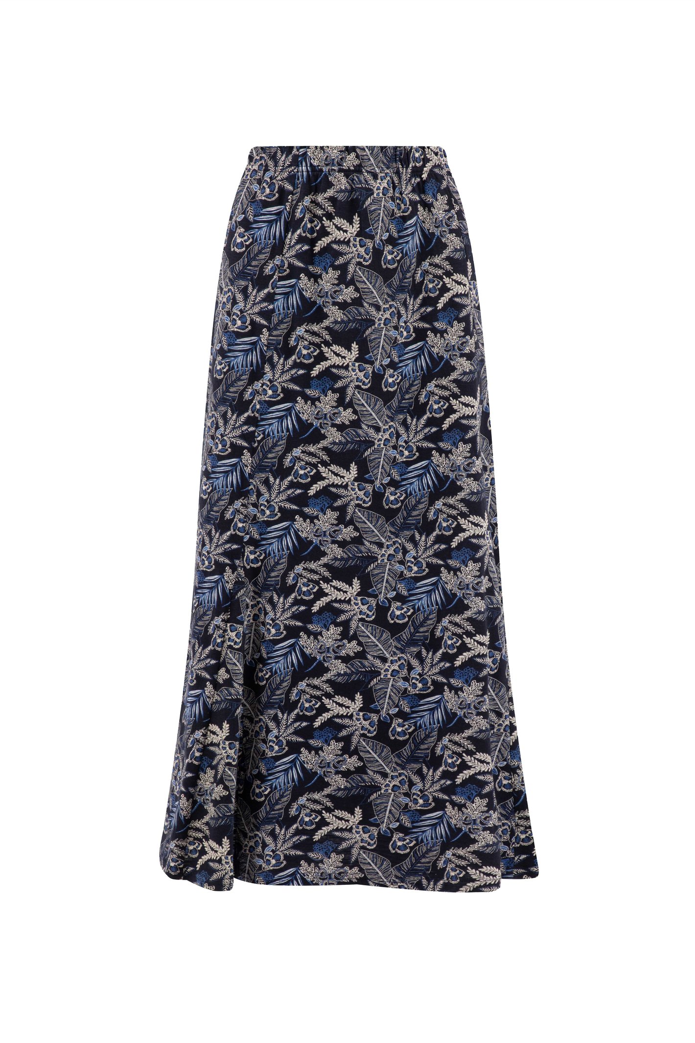 Weird Fish Ares Printed Jersey A-Line Maxi Skirt Night Blue Size 12