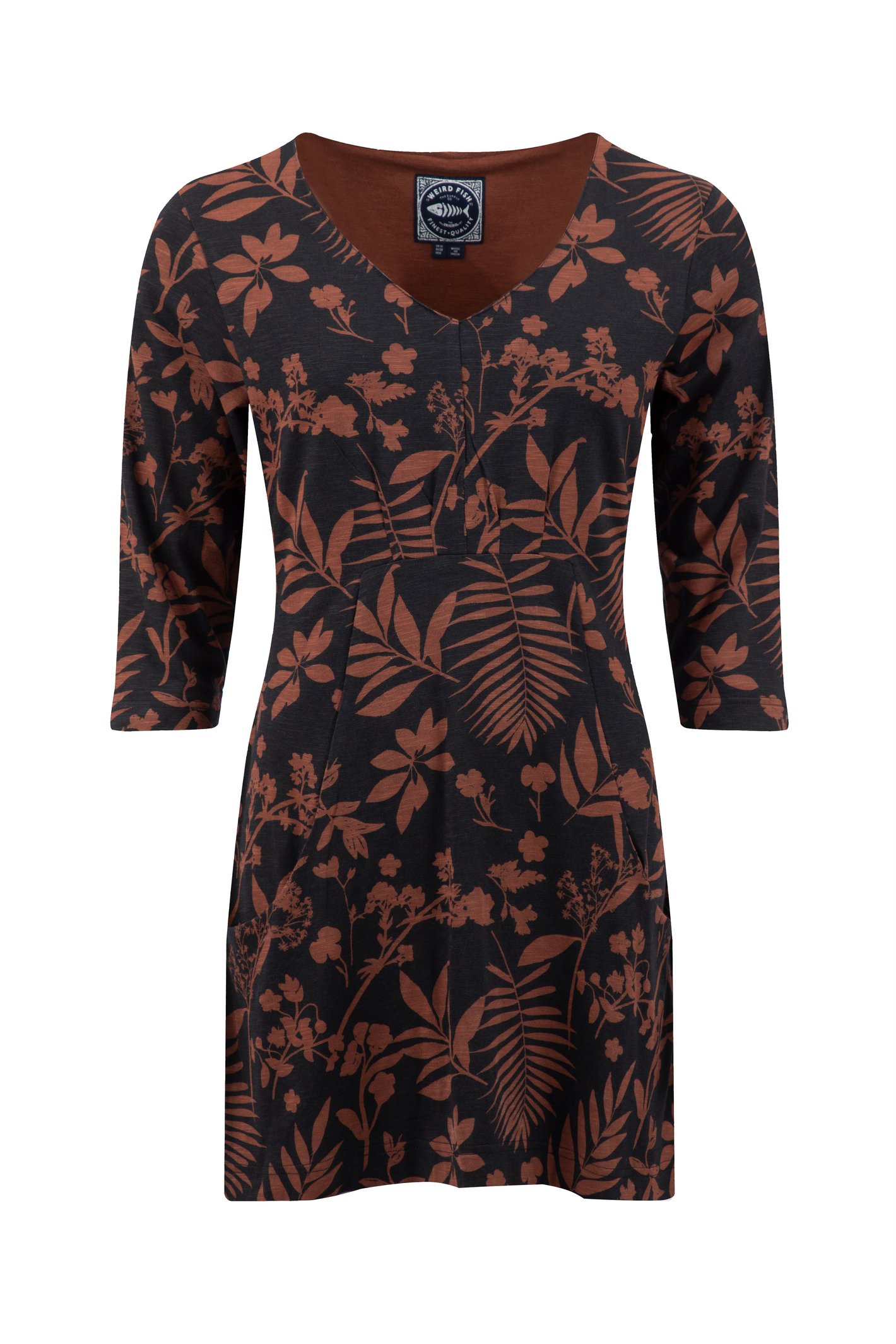 Weird Fish Arielle Printed Jersey 3/4 Sleeve Tunic Bitter Chocolate Size 10