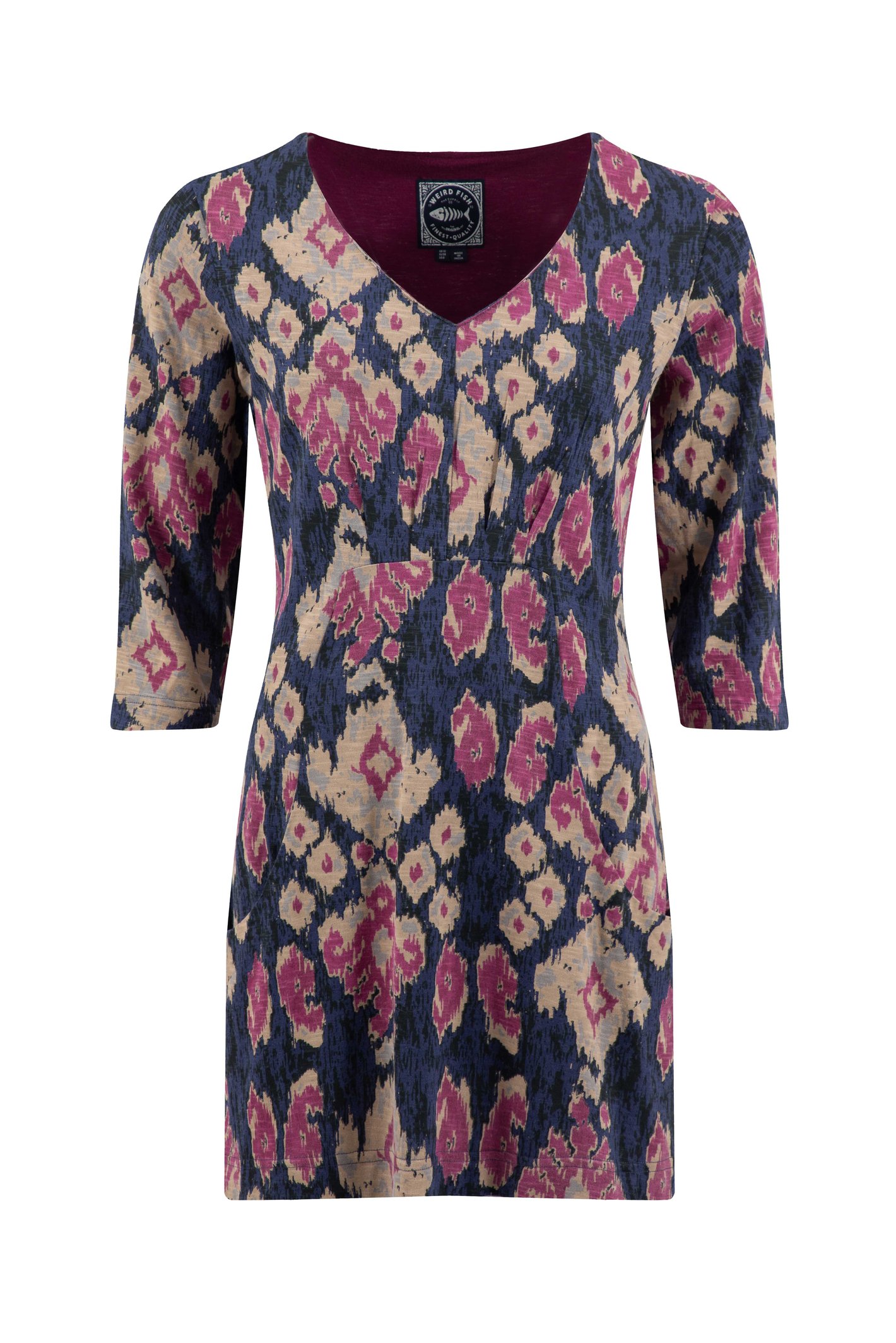 Weird Fish Arielle Printed Jersey 3/4 Sleeve Tunic Petrol Blue Size 14
