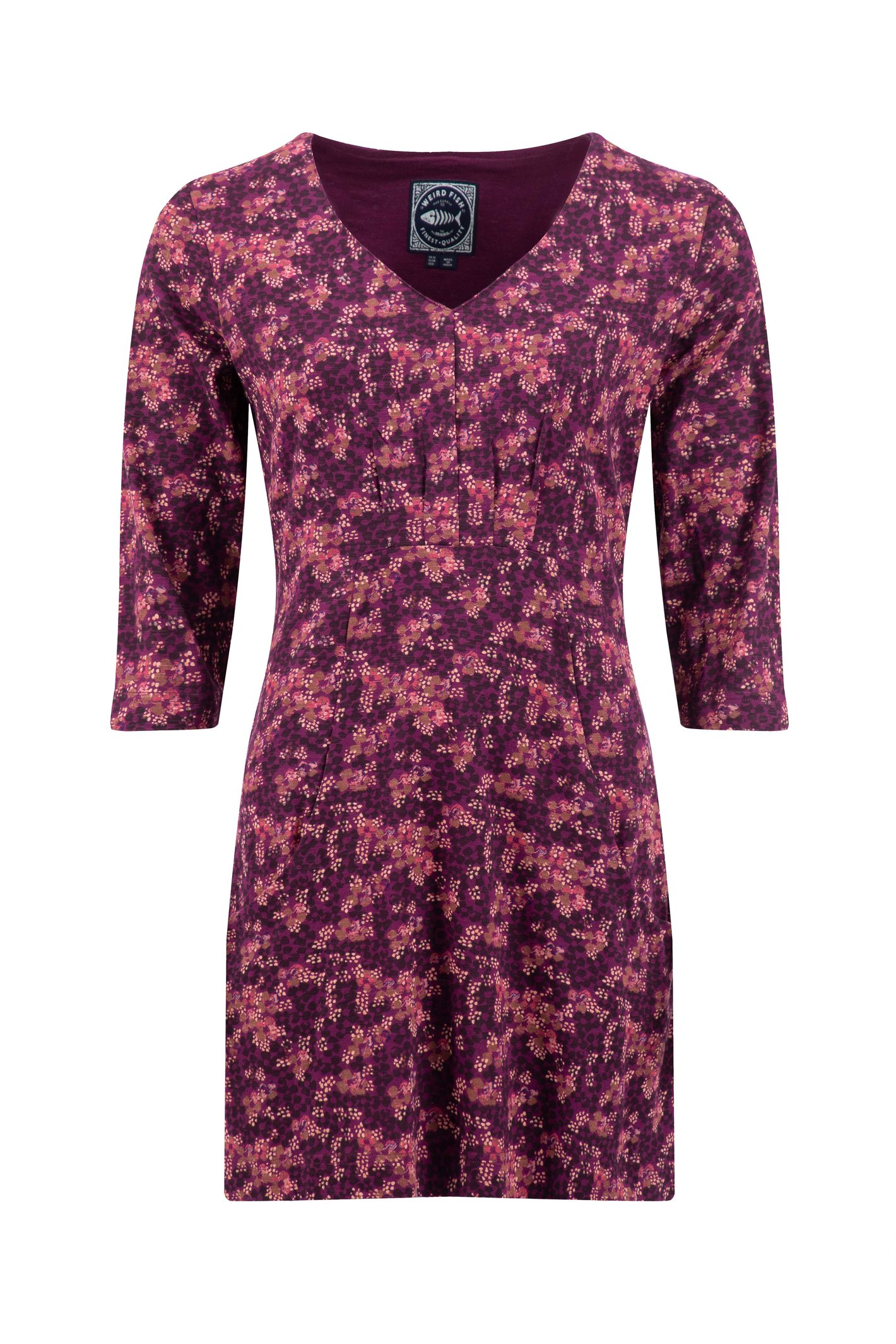 Weird Fish Arielle Printed Jersey 3/4 Sleeve Tunic Purple Wine Size 20
