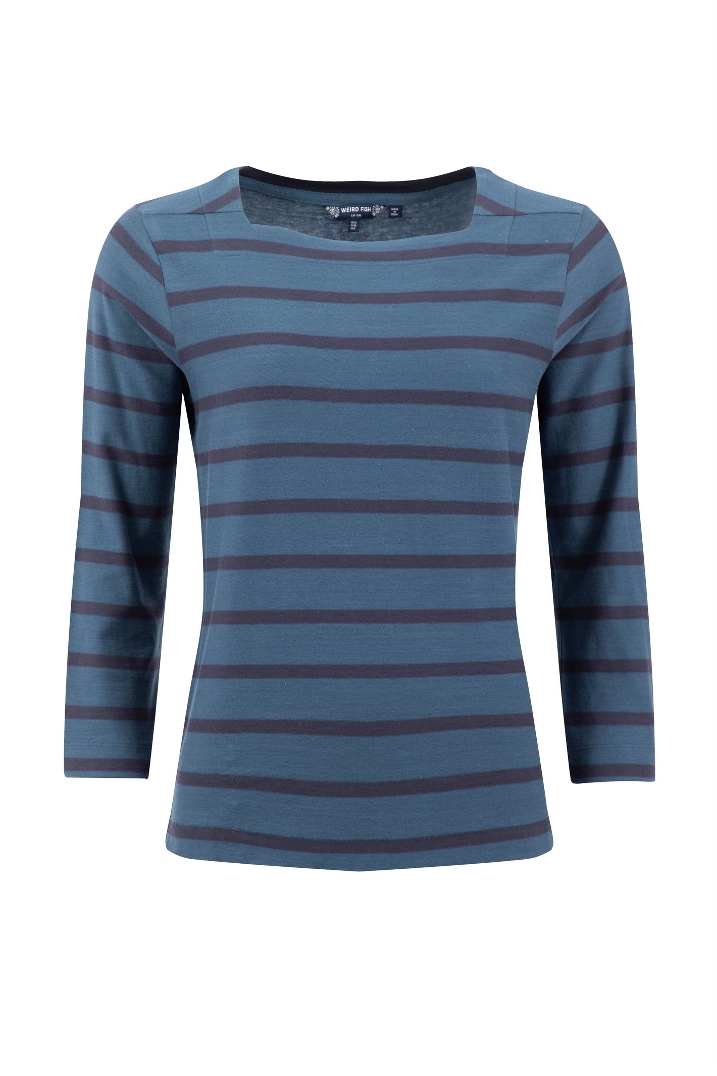 Weird Fish Saffira Cotton Jersey Stripe Top Ash Blue Size 10
