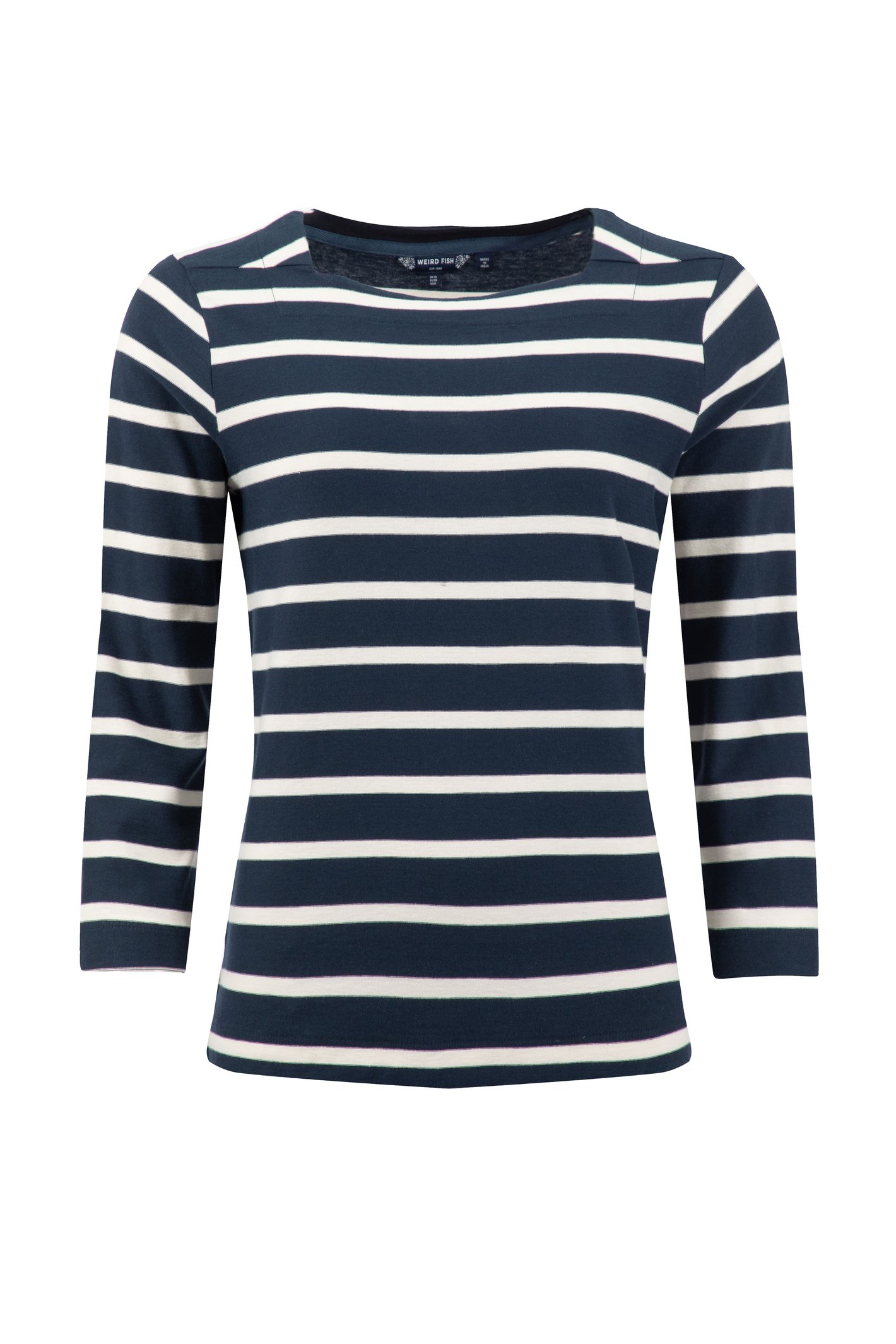 Weird Fish Saffira Cotton Jersey Stripe Top Navy Size 8