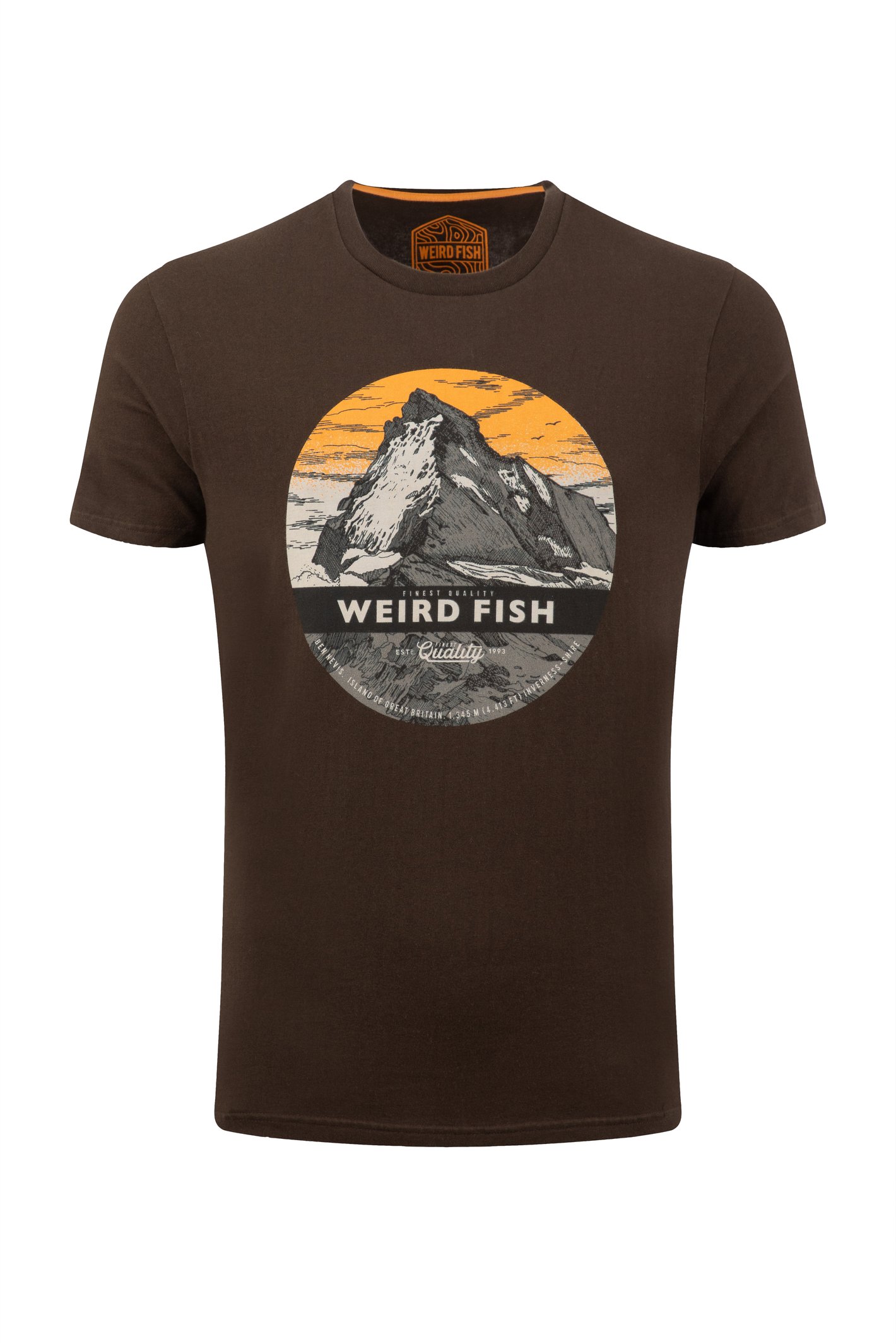 Weird Fish Mountain Top Front Print Graphic T-Shirt Dark Chocolate Size L