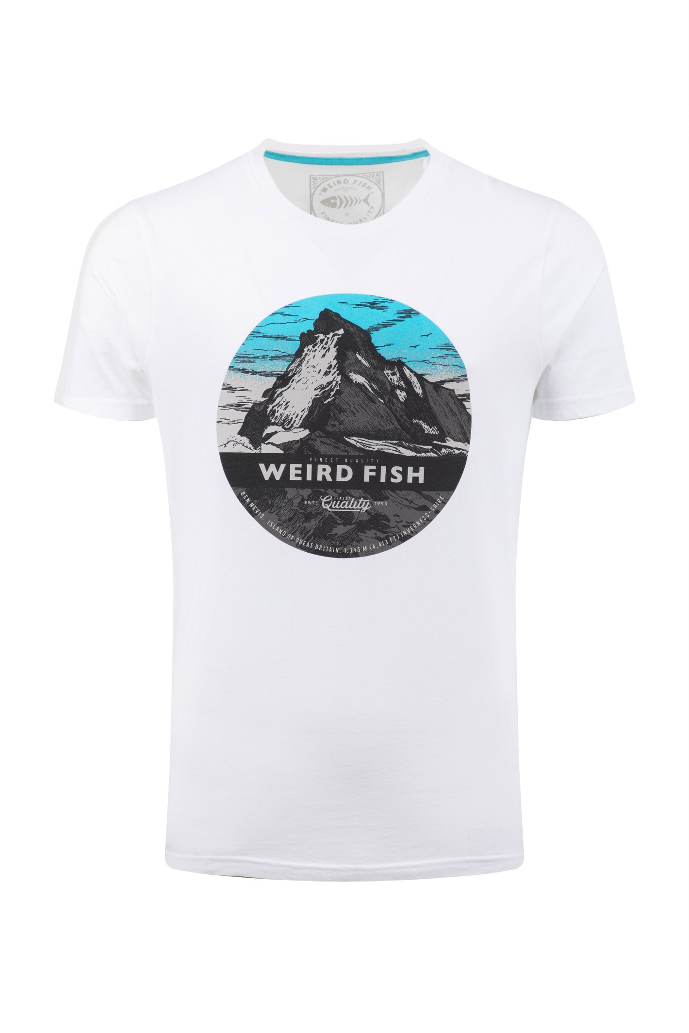 Weird Fish Mountain Top Front Print Graphic T-Shirt Dusty White Size 2XL
