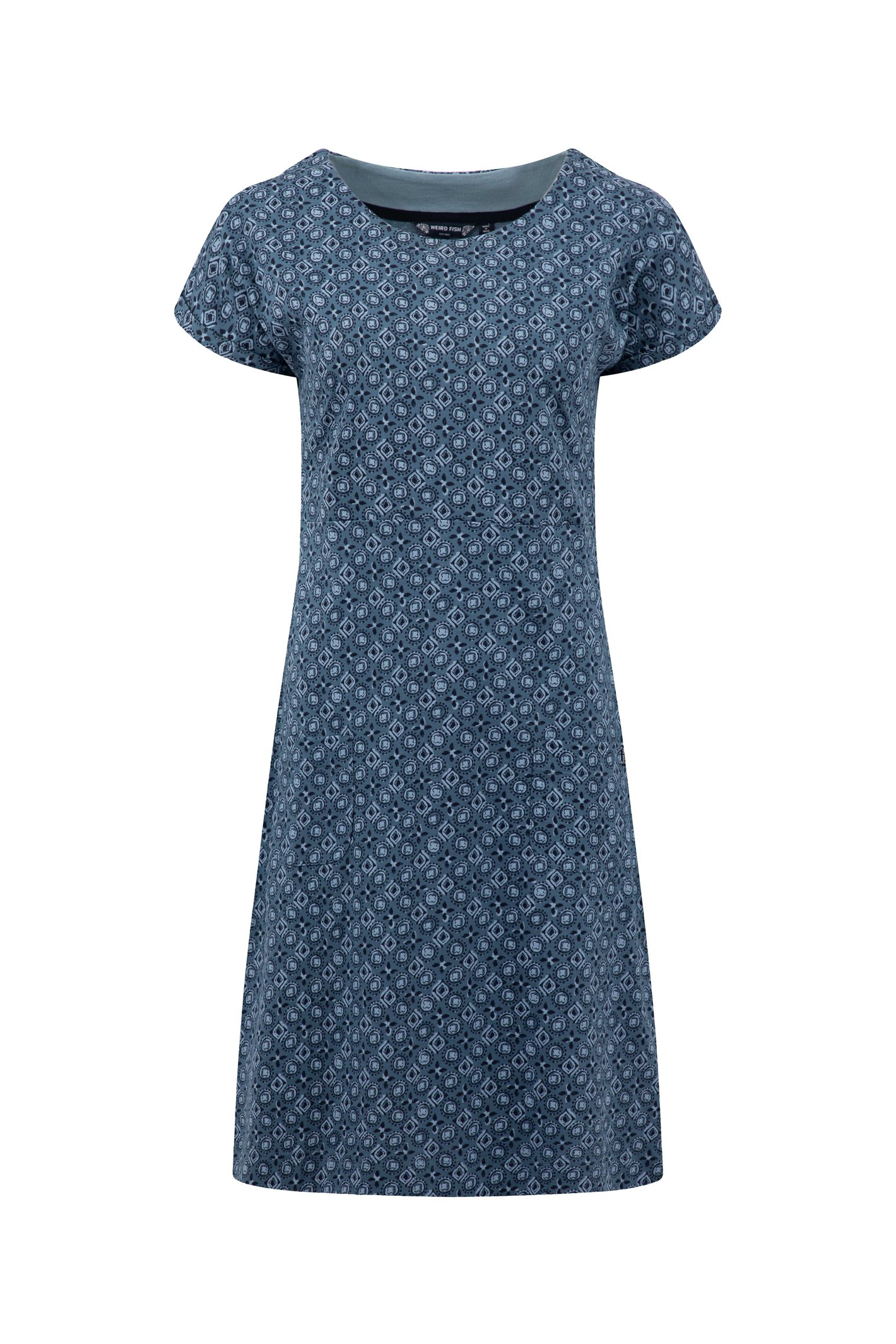 Weird Fish Tallahassee Printed Jersey Dress Eclipse Blue Size 14
