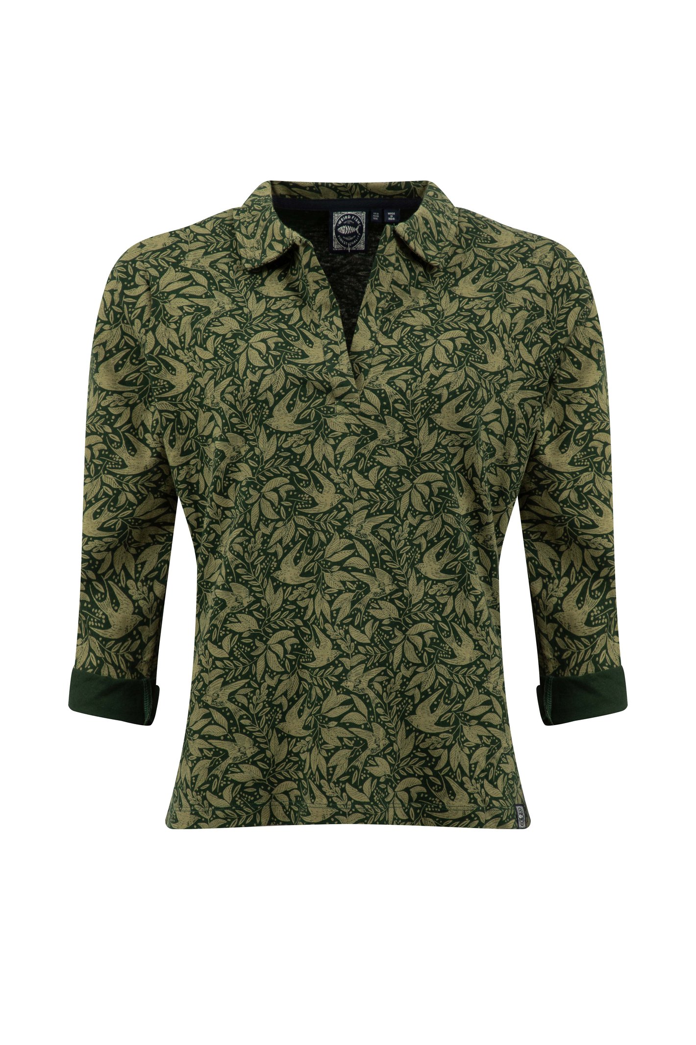 Weird Fish Rosalie Printed Jersey Polo Shirt Cypress Green Size 16